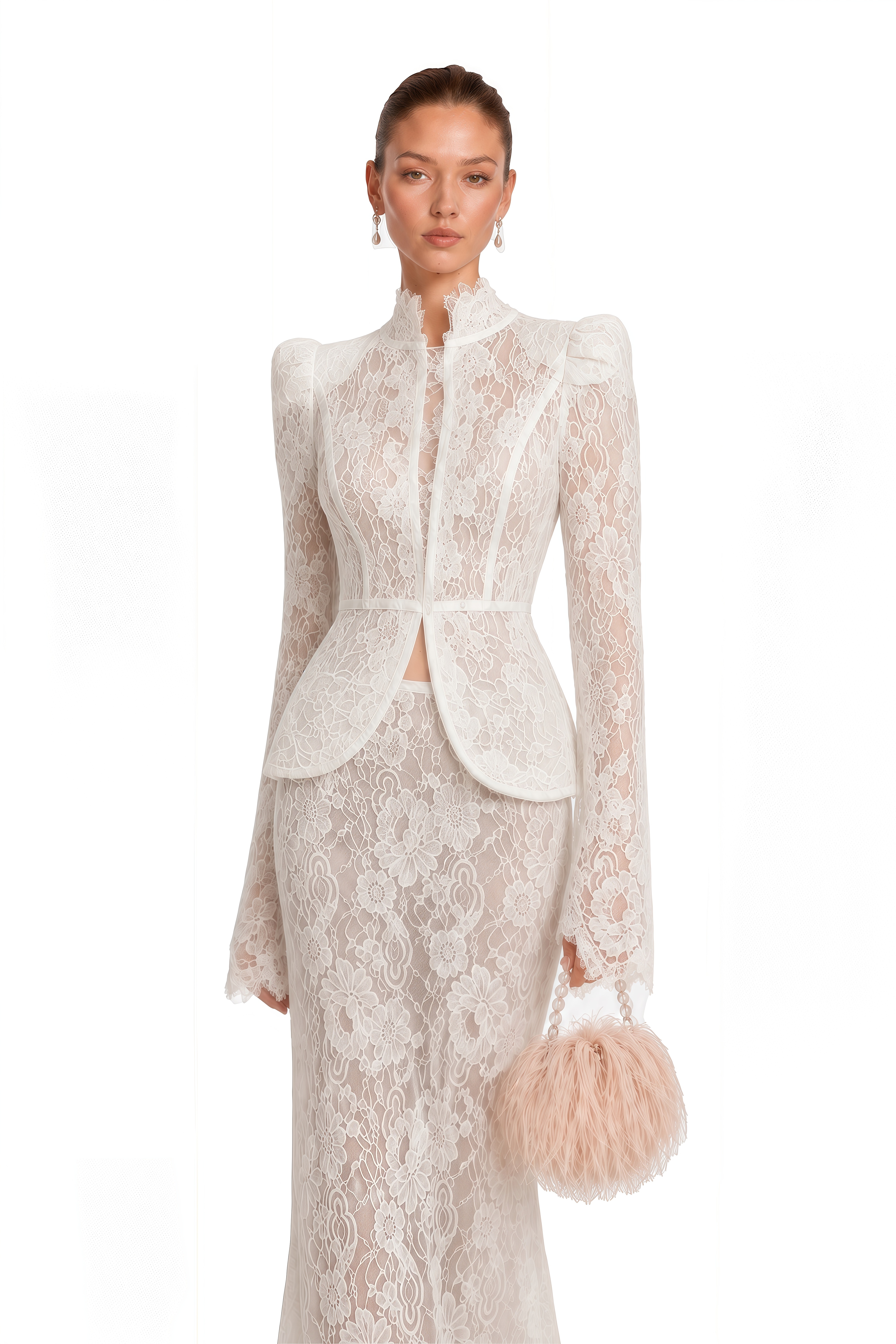 Adèle White Puff Floral Blouse & Mermaid Skirt Set
