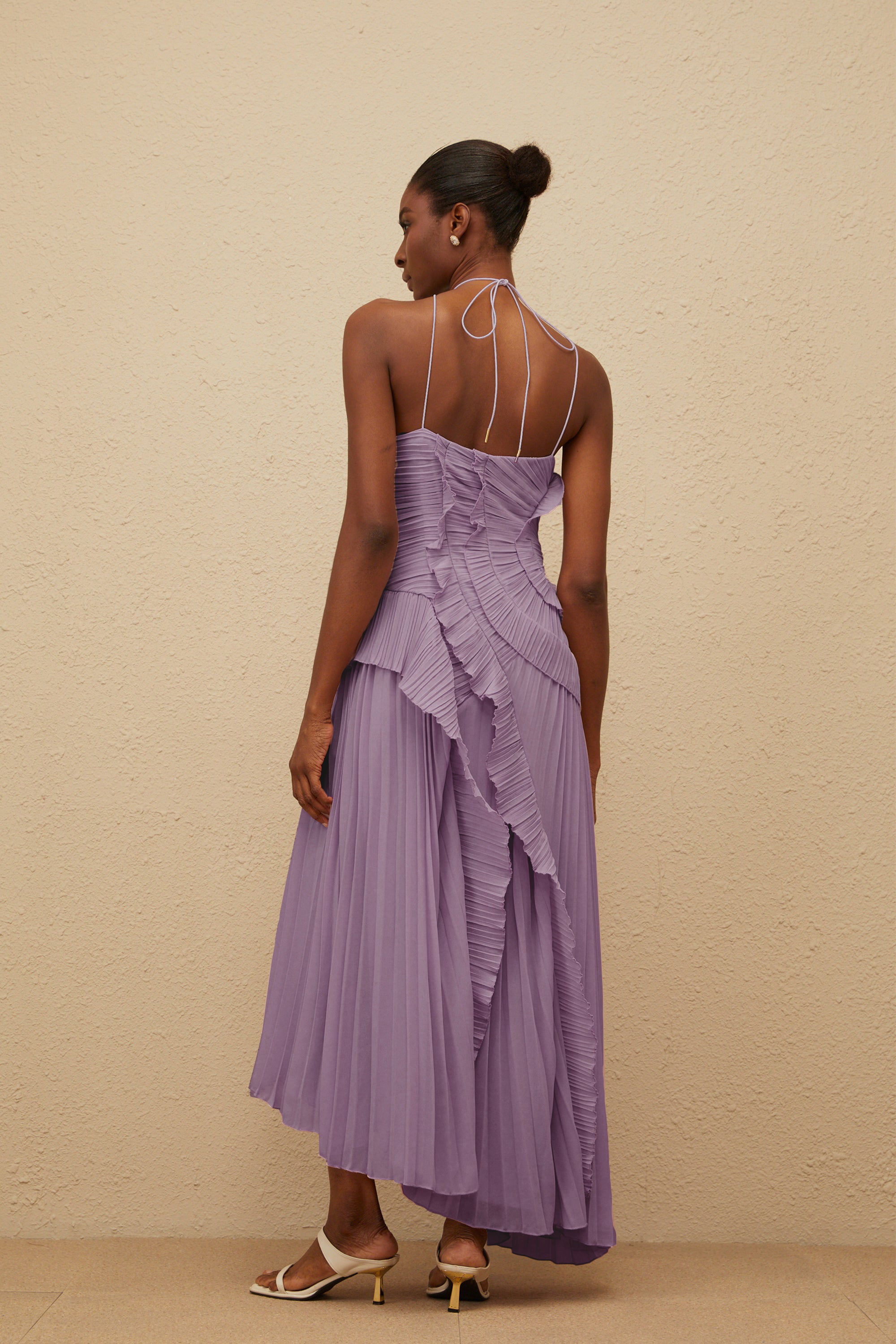 Lavender Ruffled Pleated Midi Dress