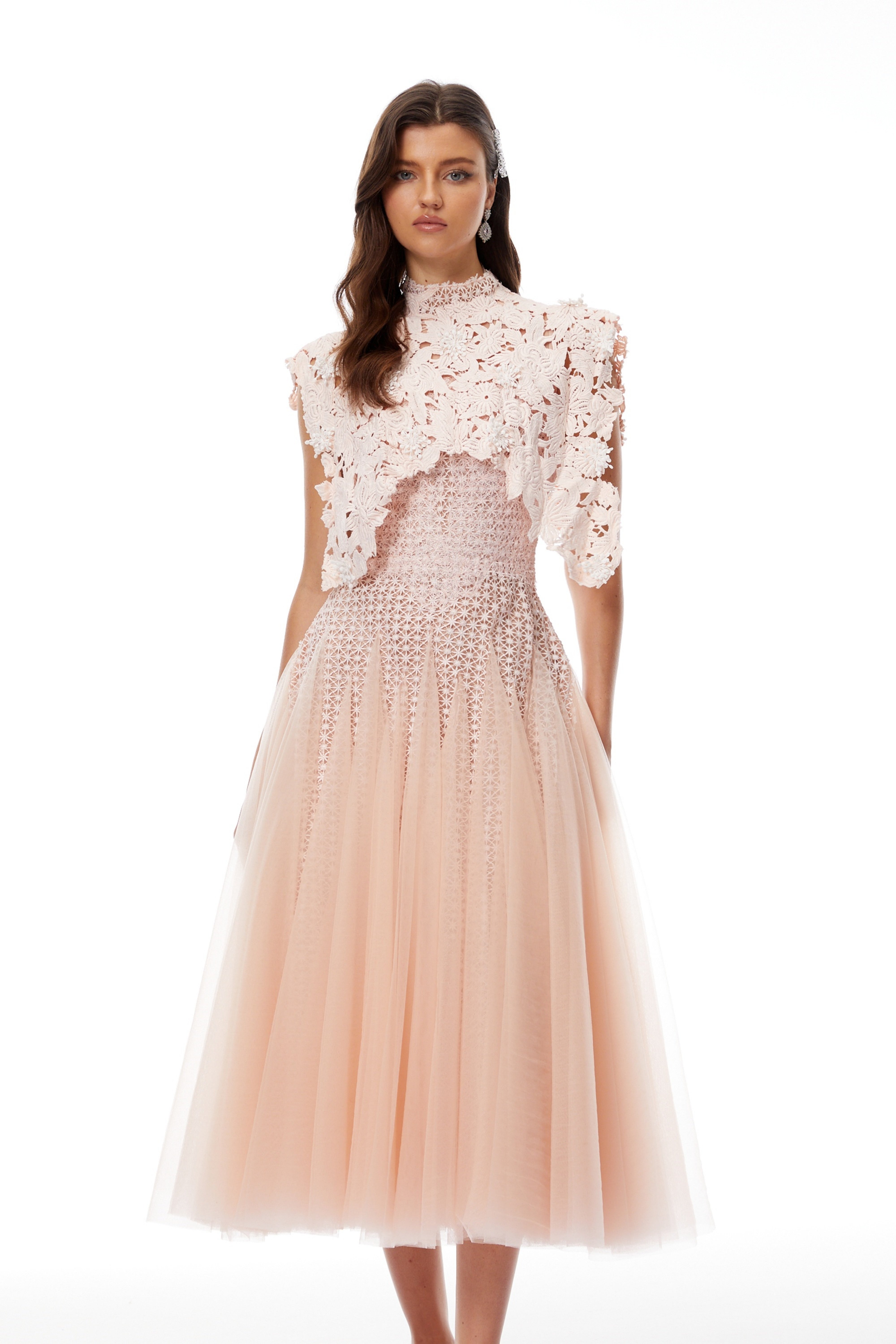 Pink Floral Crochet Midi Dress