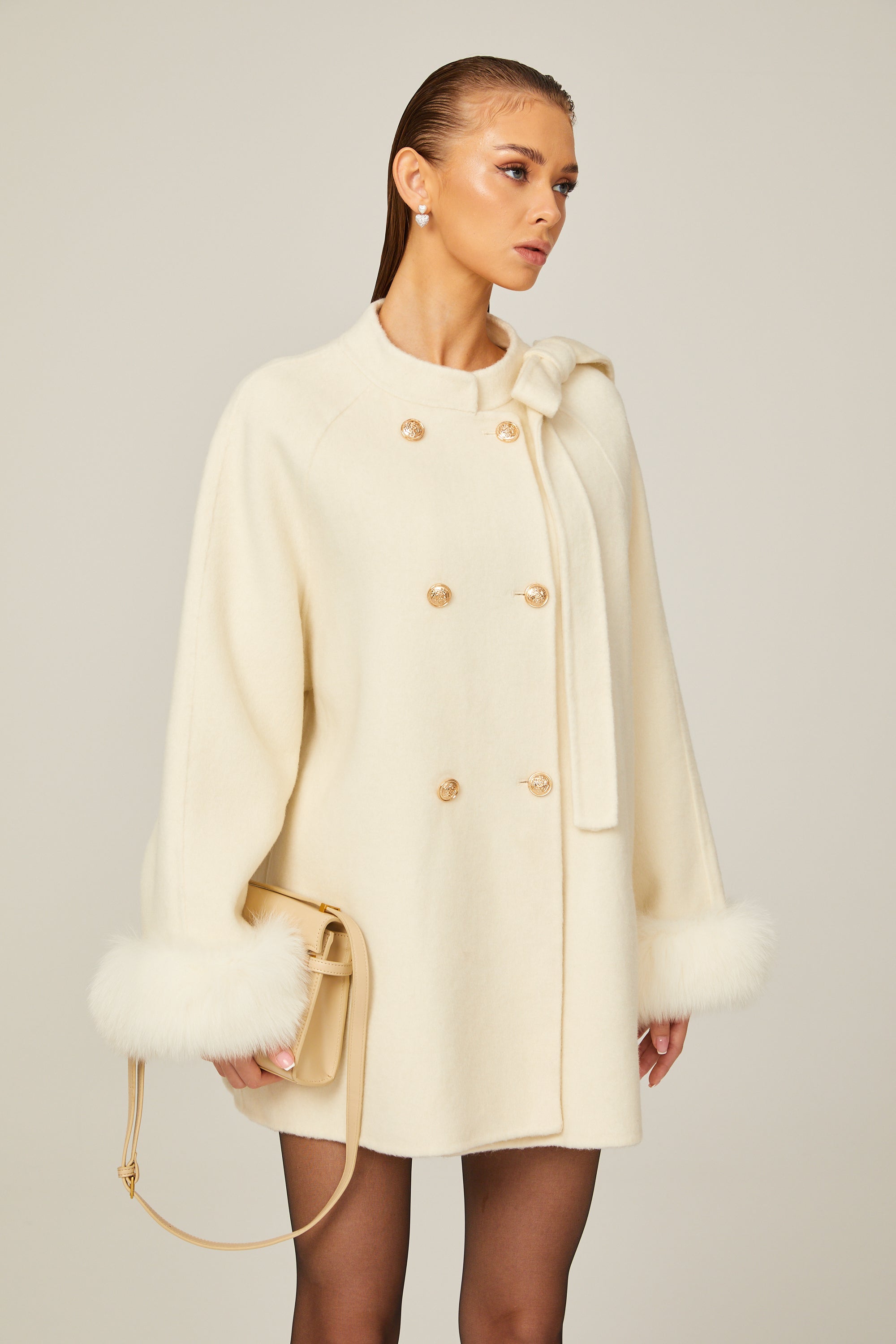 Colette white wool fur bowknot coat – Miss Rosier - Women's Online