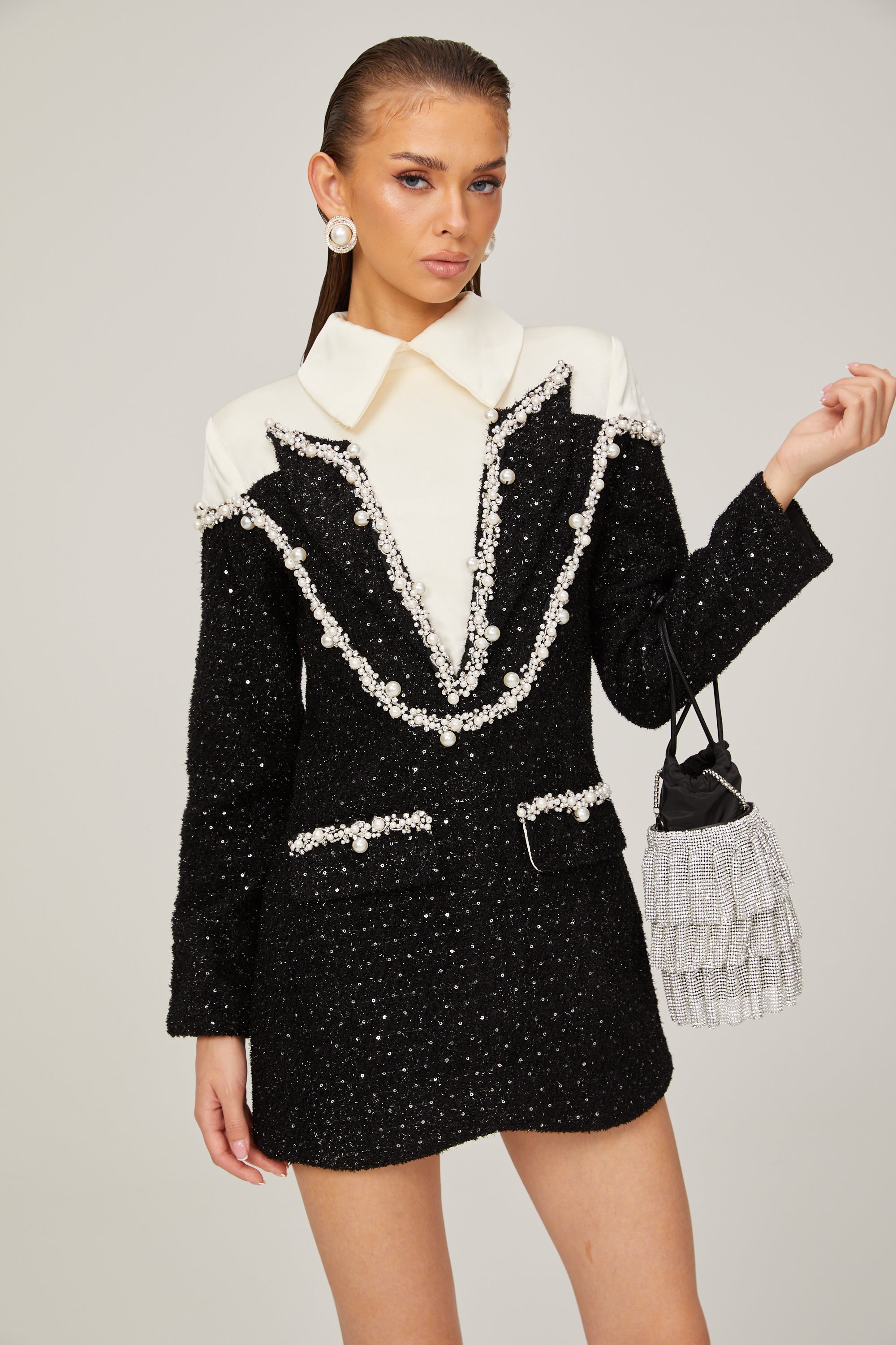 Éléonore faux-pearl tweed mini dress – Miss Rosier - Women's