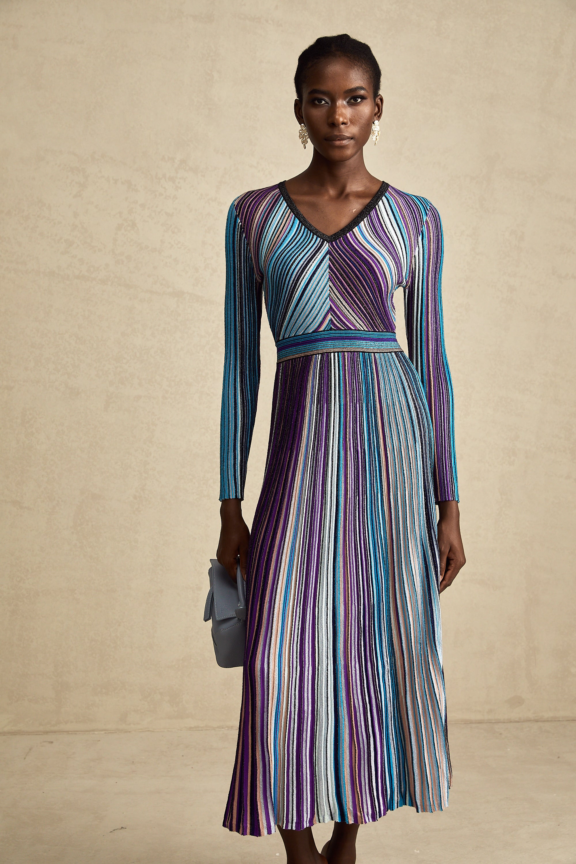 Mathilde metallic pleated midi dress in Blue – Miss Rosier