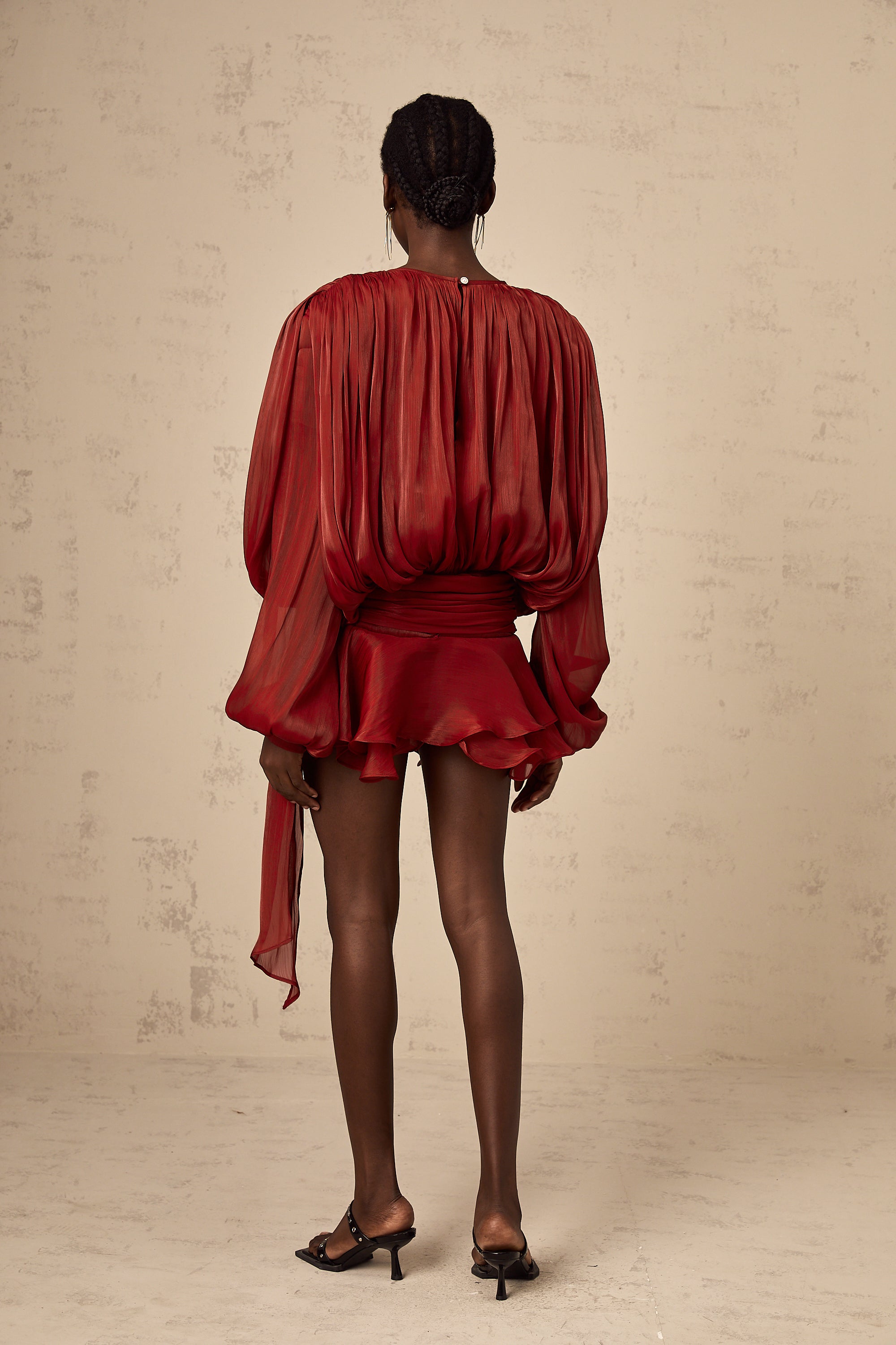 Pleated Ruffled Mini Dress
