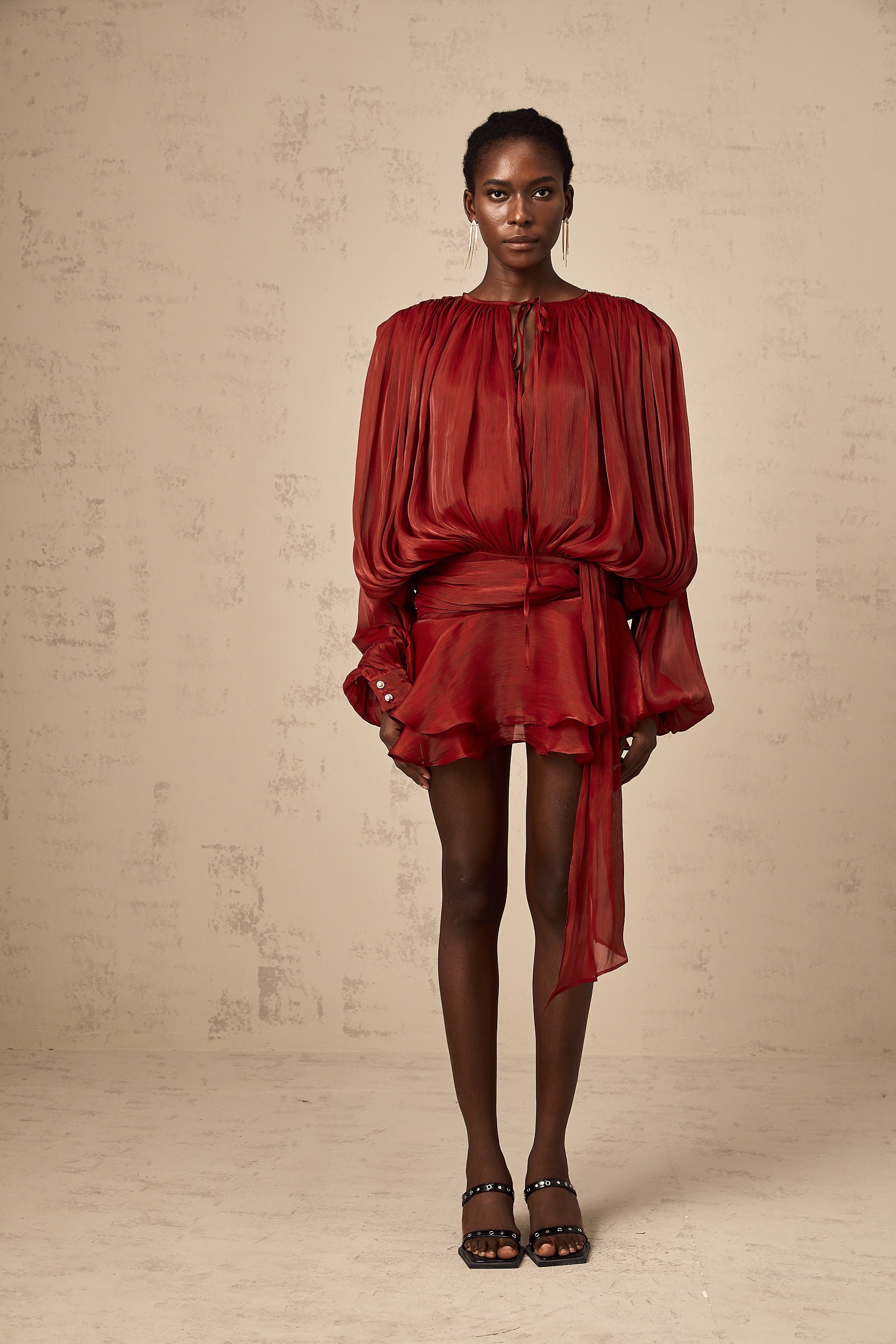 Pleated Ruffled Mini Dress
