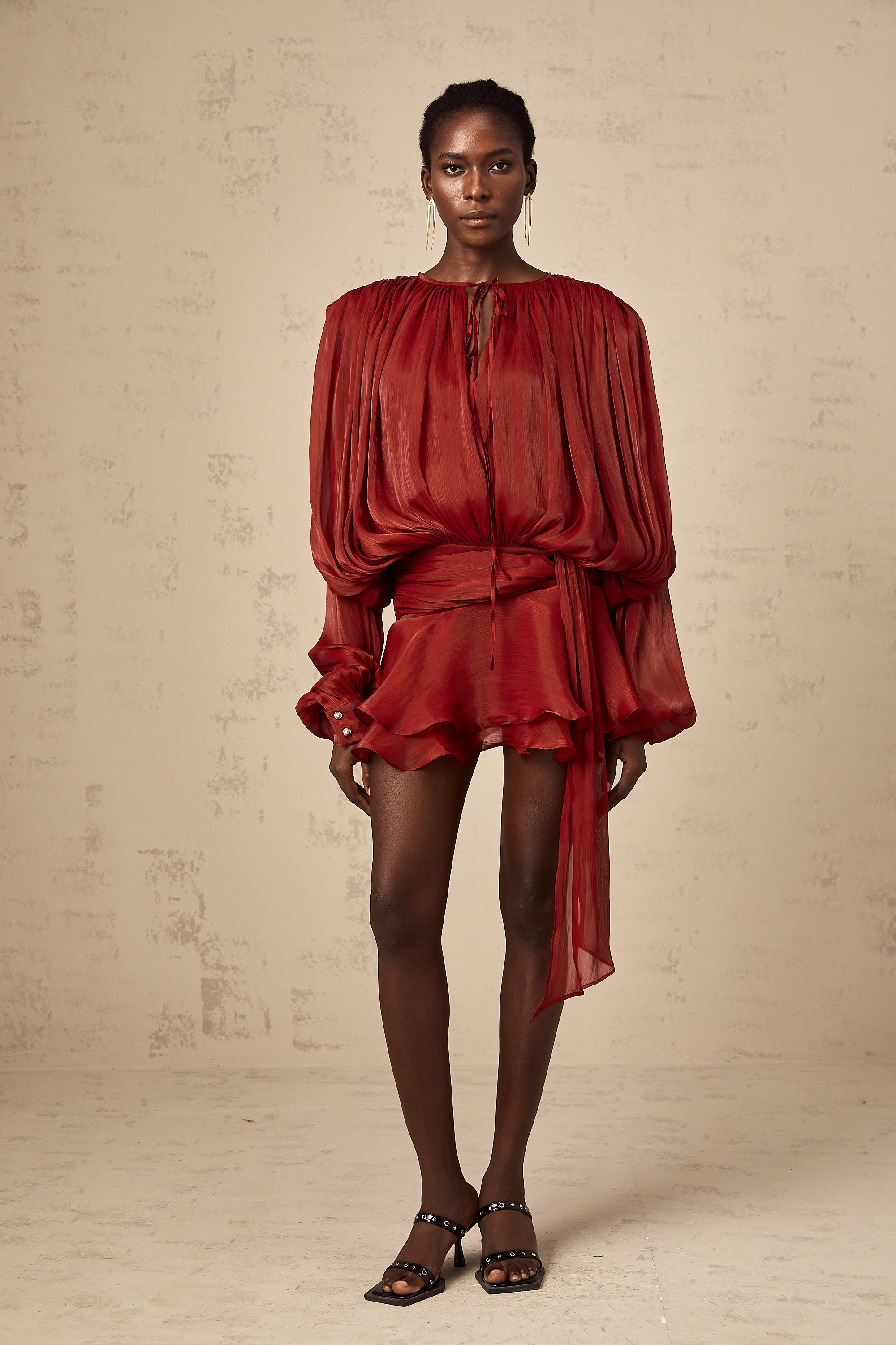 Pleated Ruffled Mini Dress