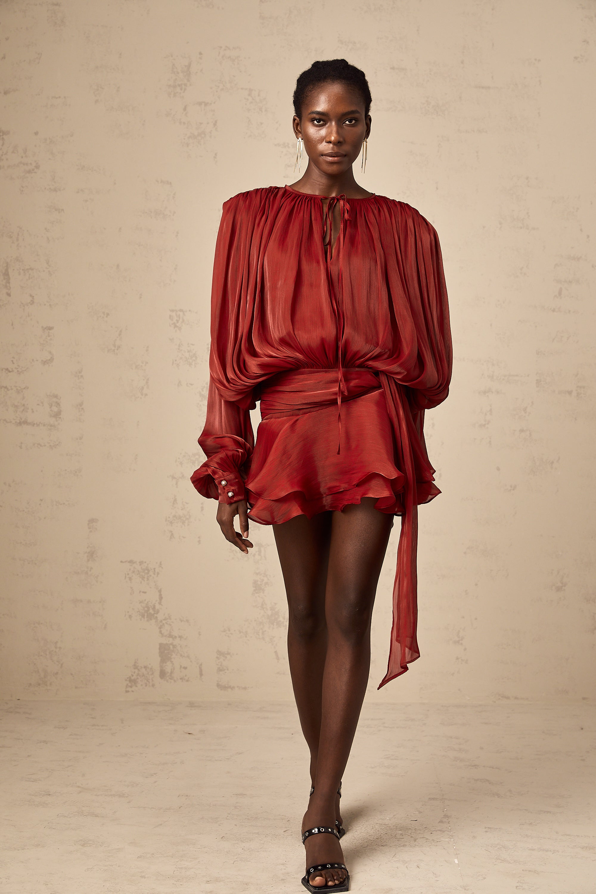 Pleated Ruffled Mini Dress