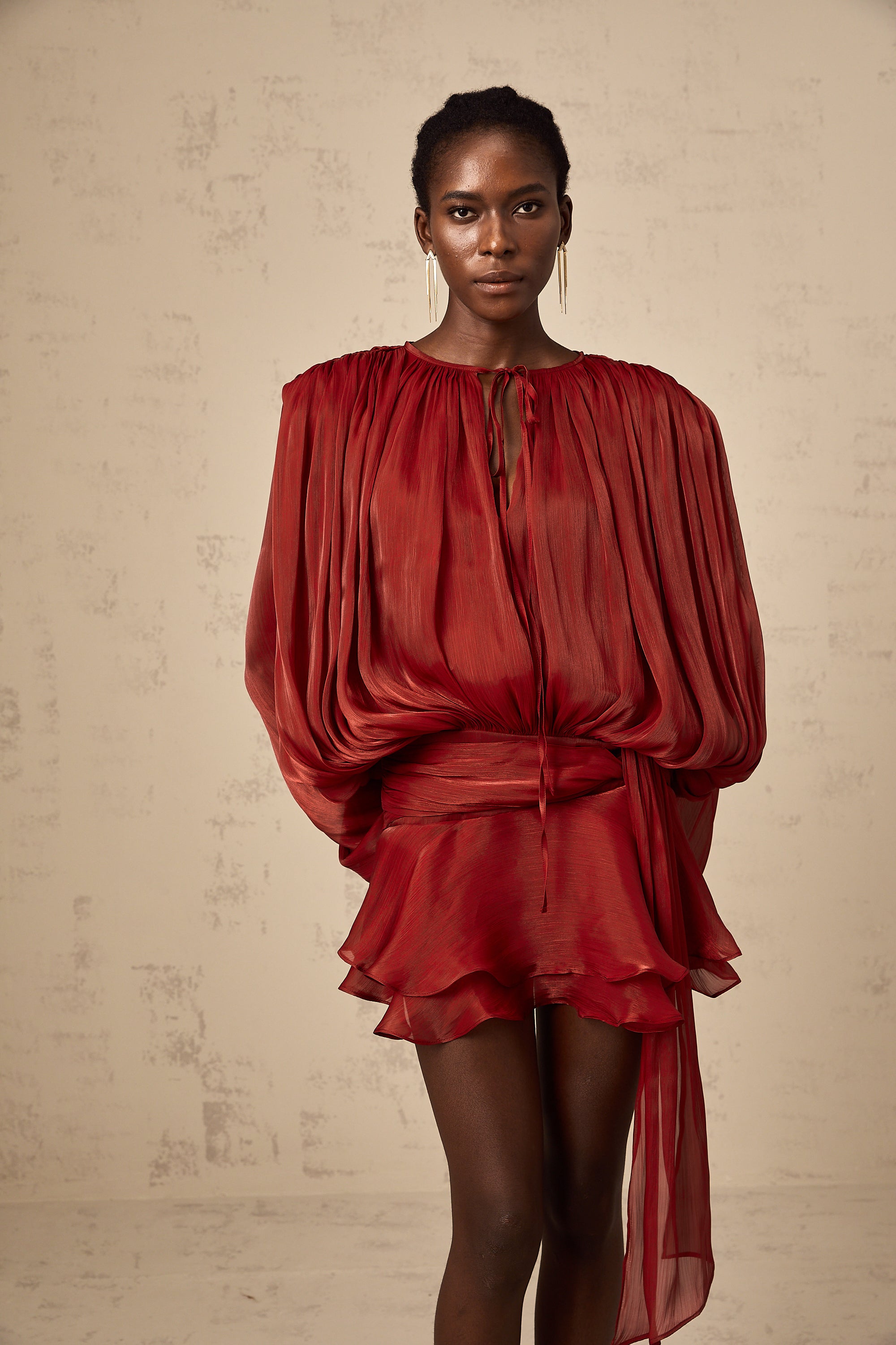 Pleated Ruffled Mini Dress