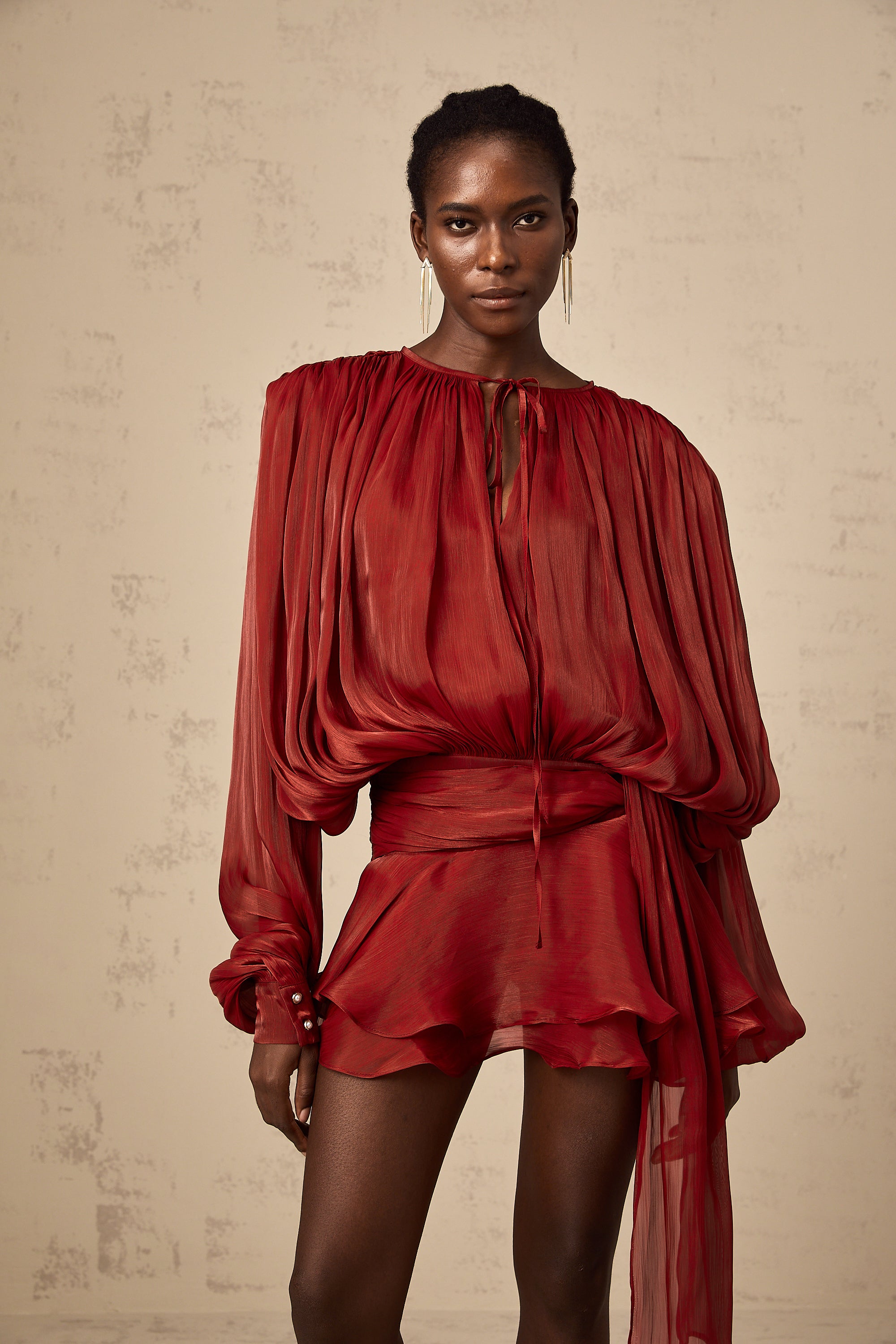 Pleated Ruffled Mini Dress