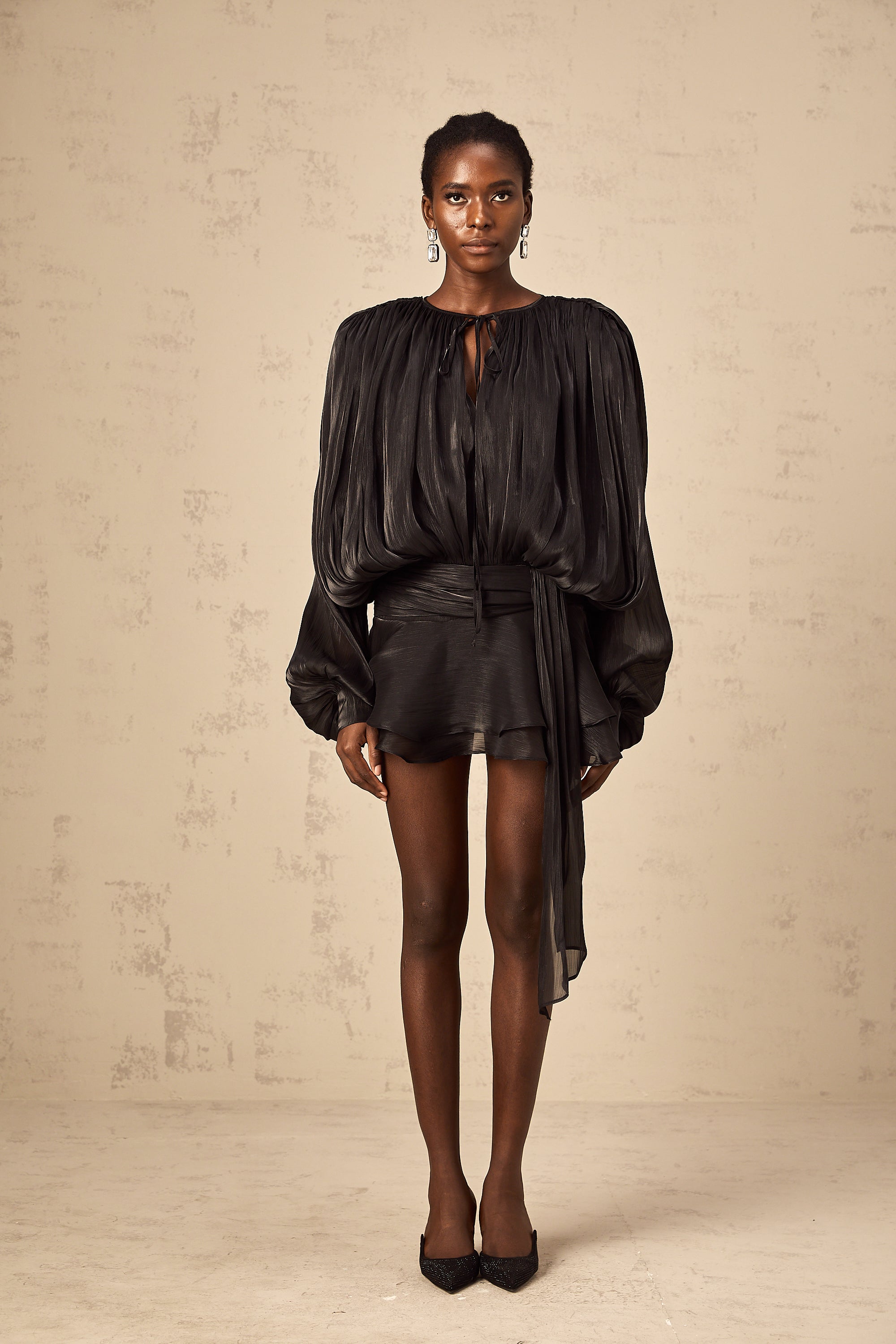 Pleated Ruffled Mini Dress