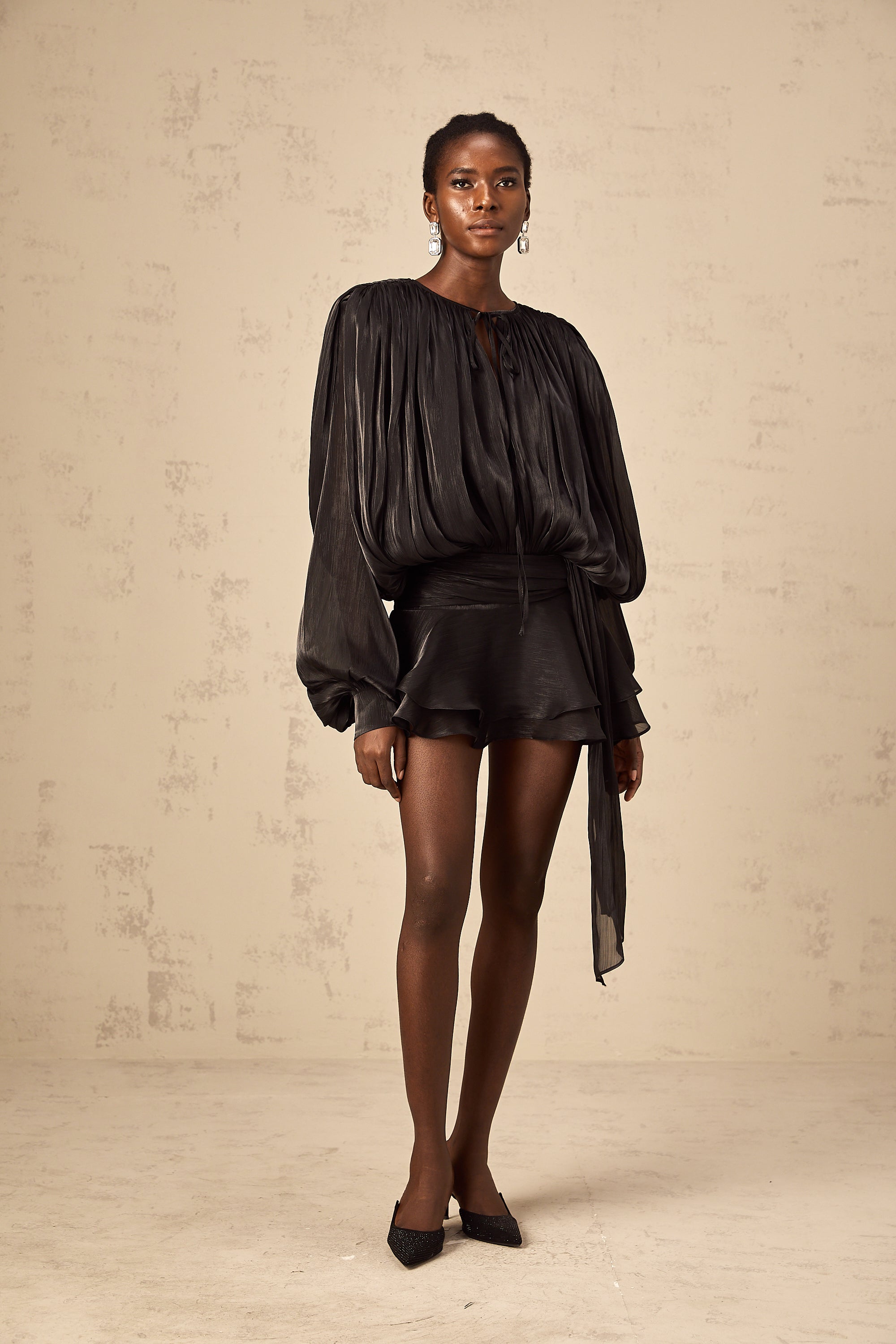 Pleated Ruffled Mini Dress