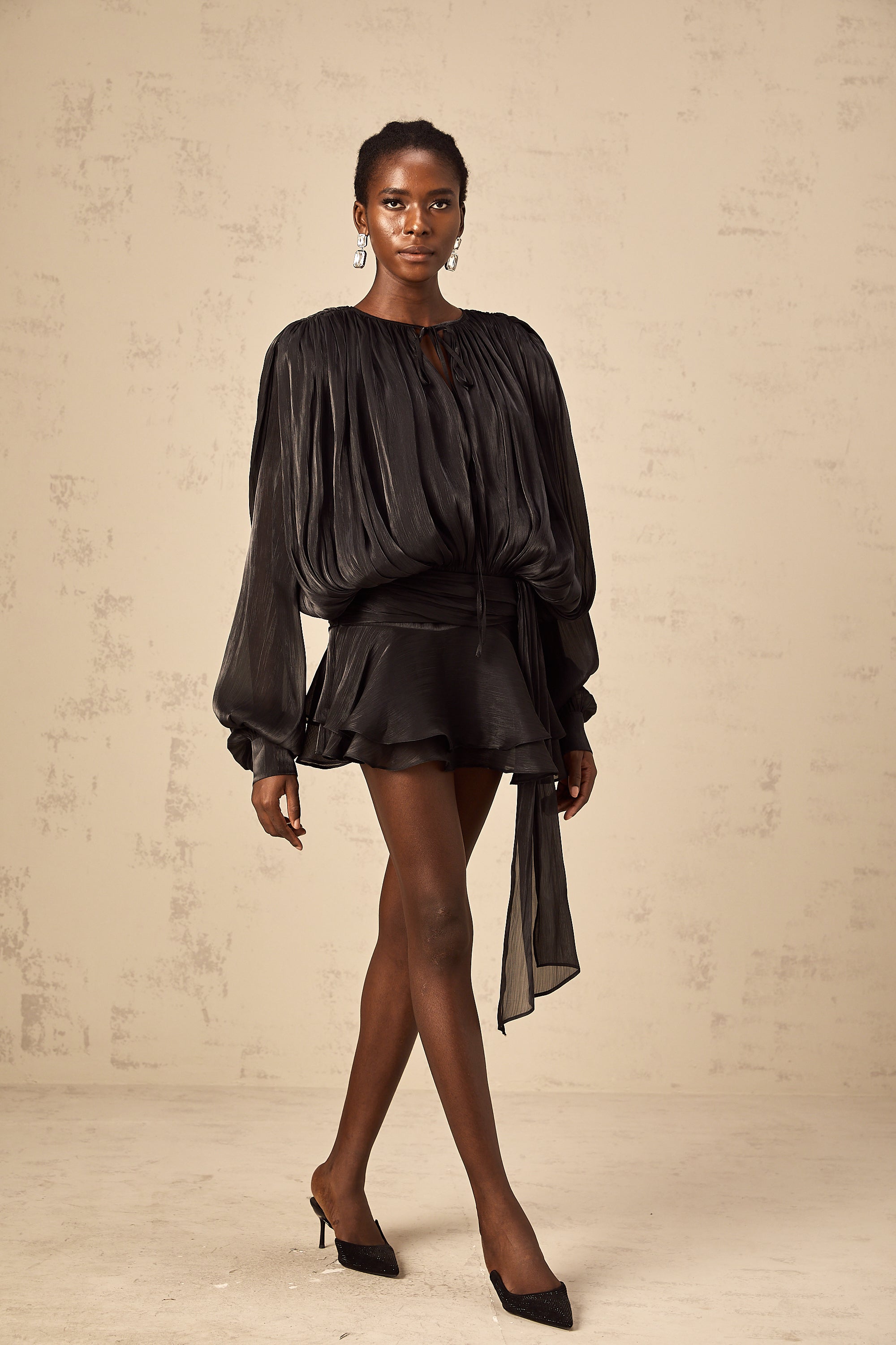 Pleated Ruffled Mini Dress