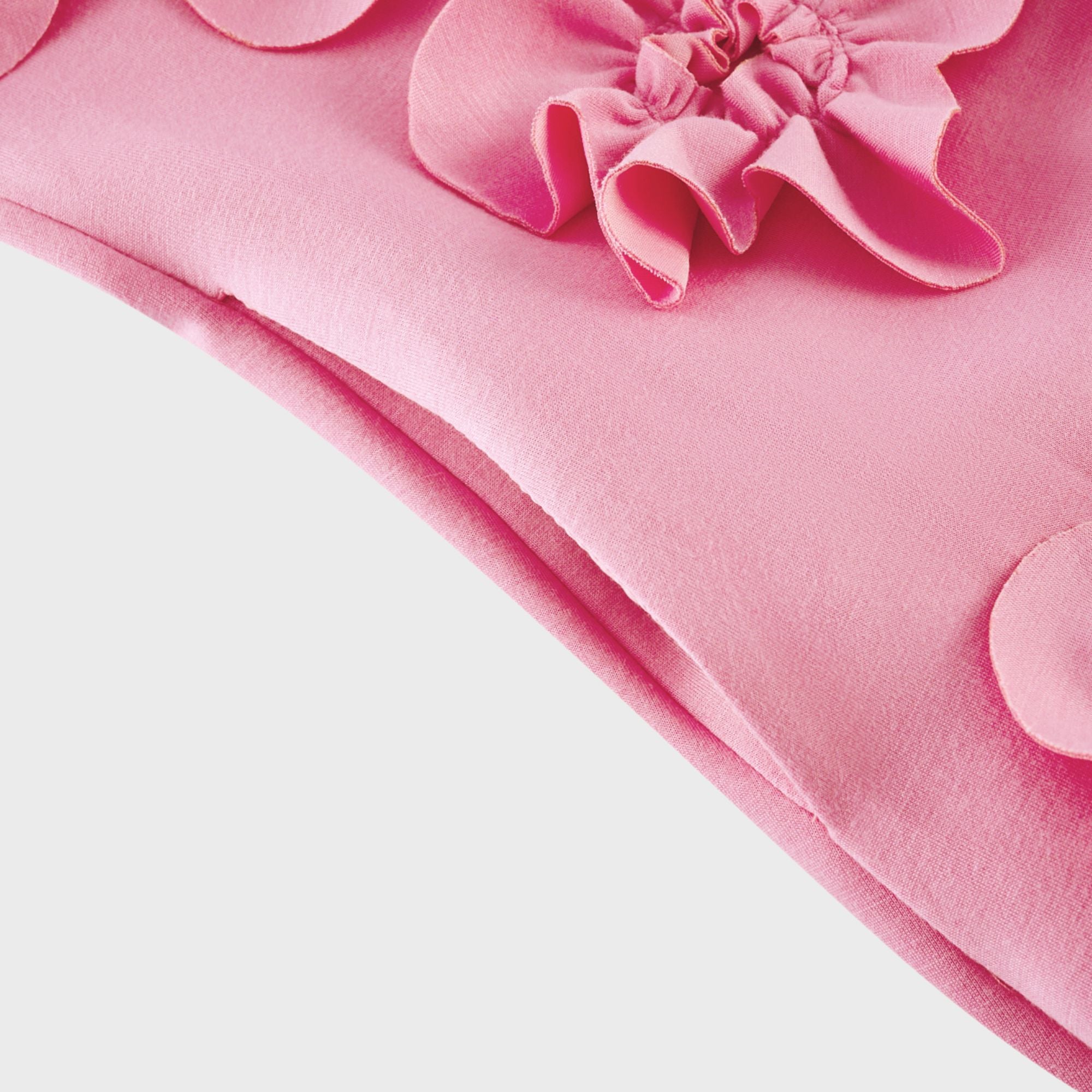Pink sleeveless high-neck midi dress with 3D floral embellishments