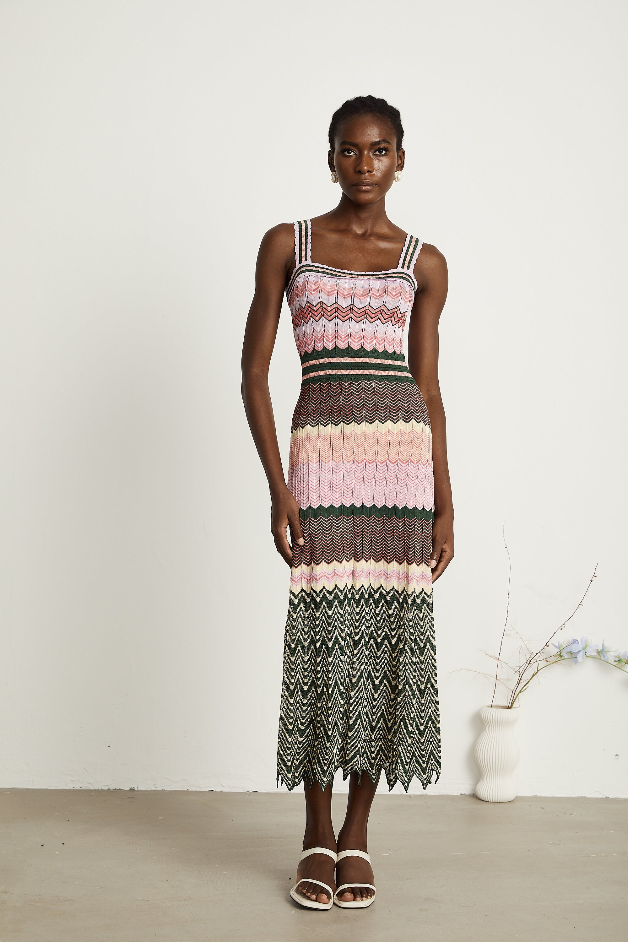 Chevron Knit Midi Dress