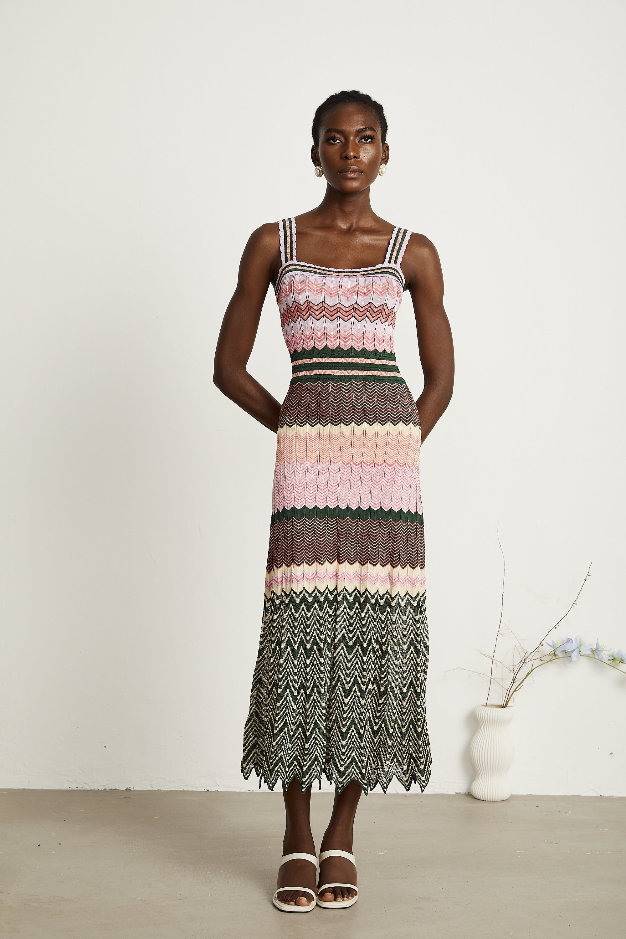 Chevron Knit Midi Dress