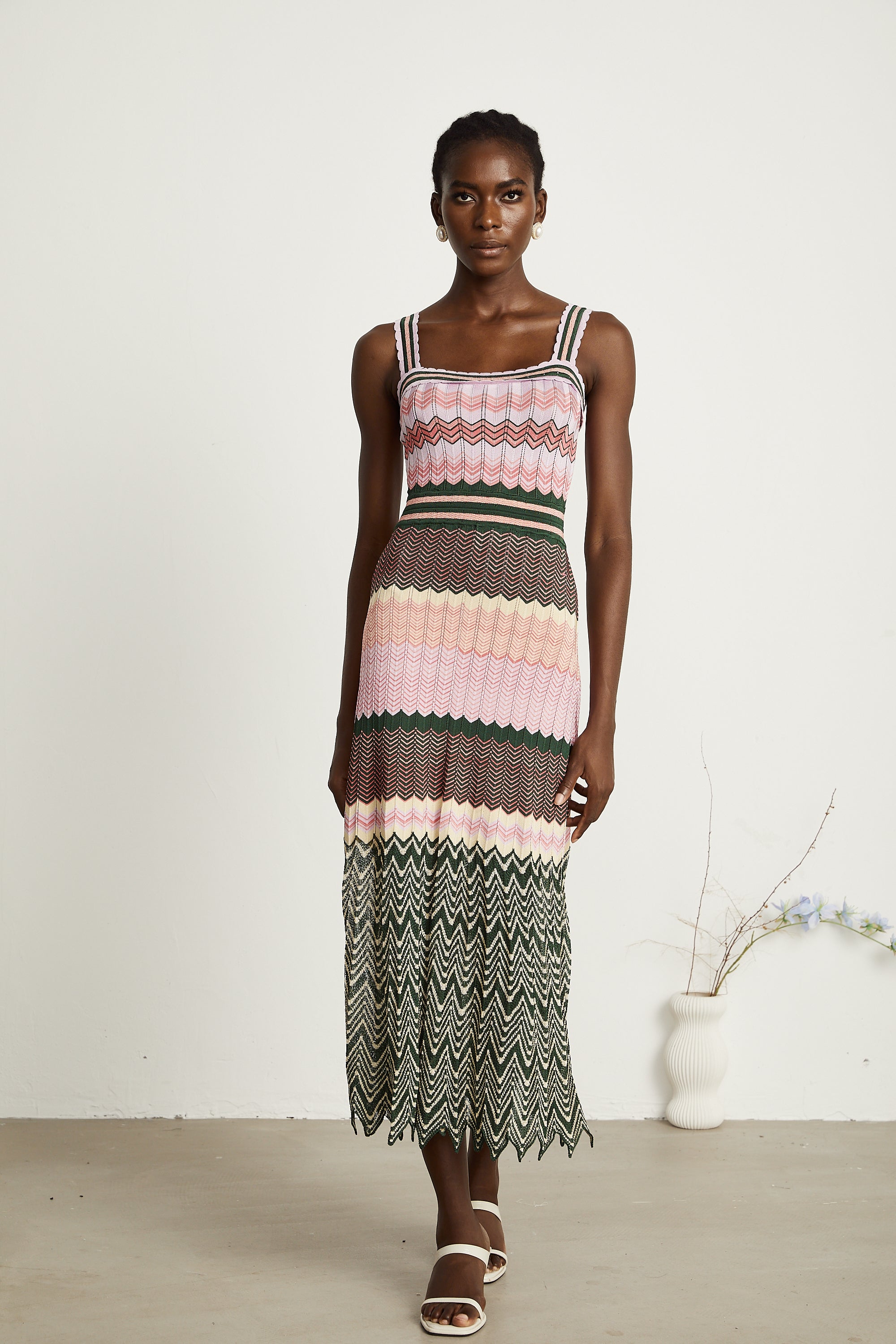 Chevron Knit Midi Dress