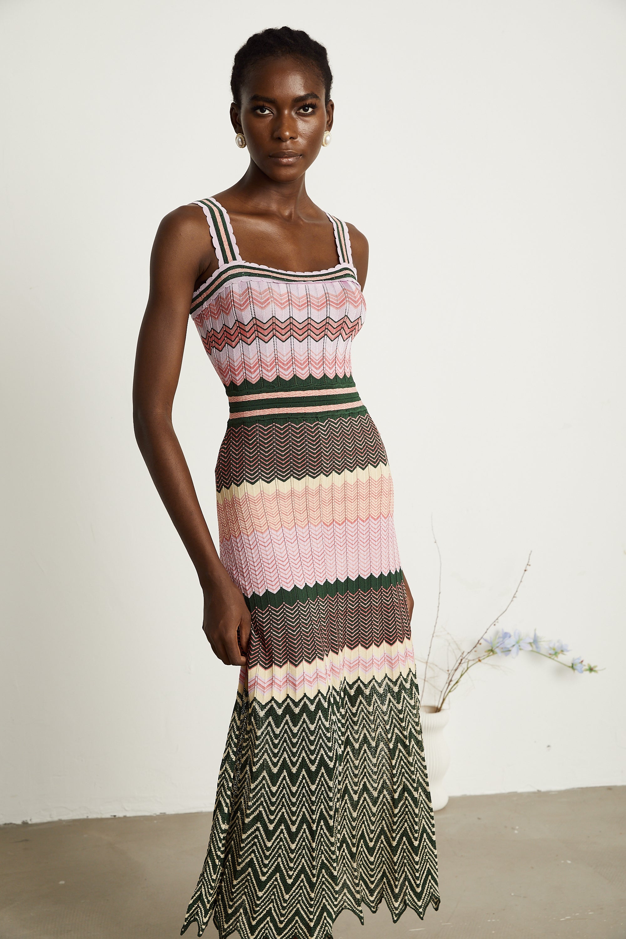 Chevron Knit Midi Dress