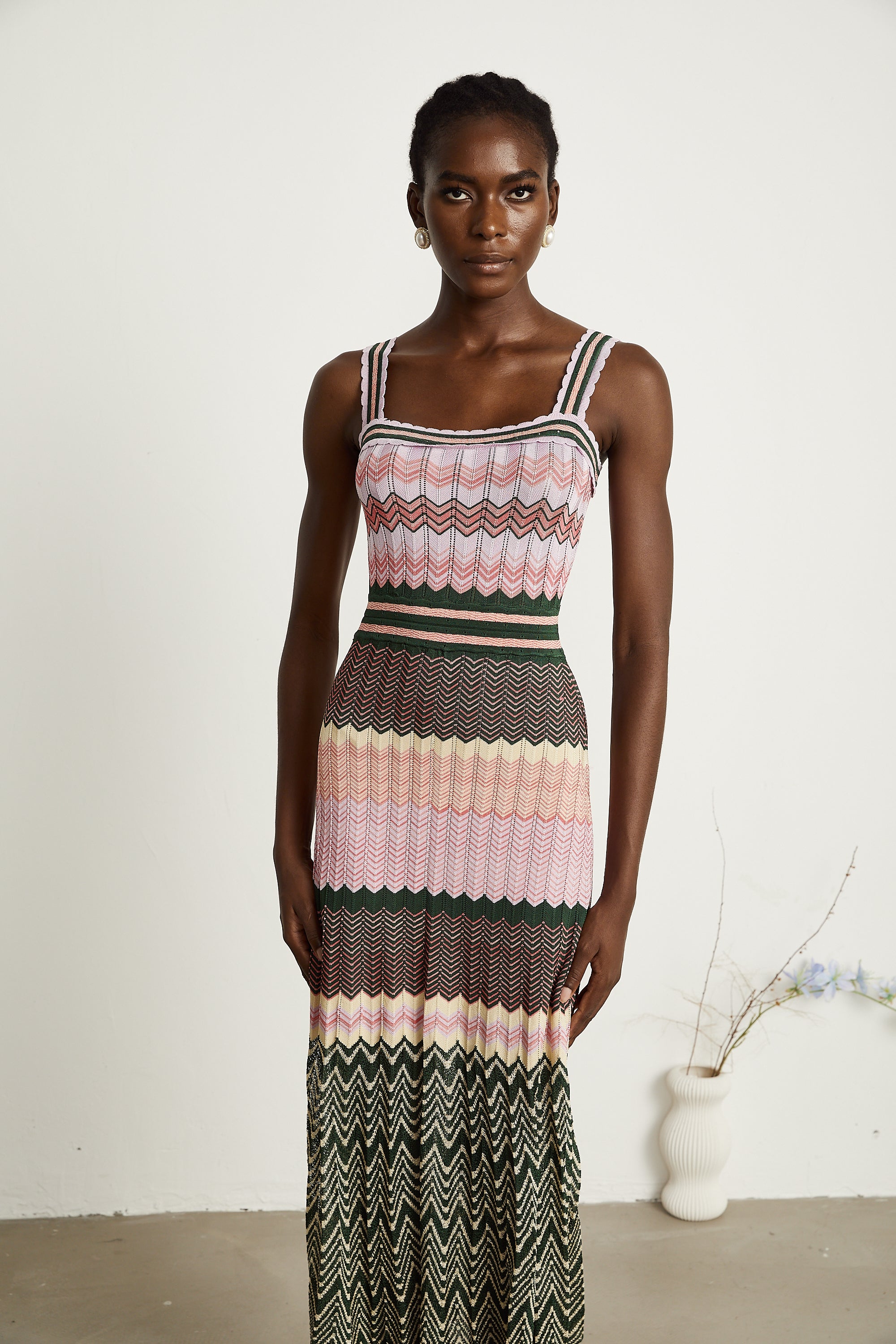 Chevron Knit Midi Dress