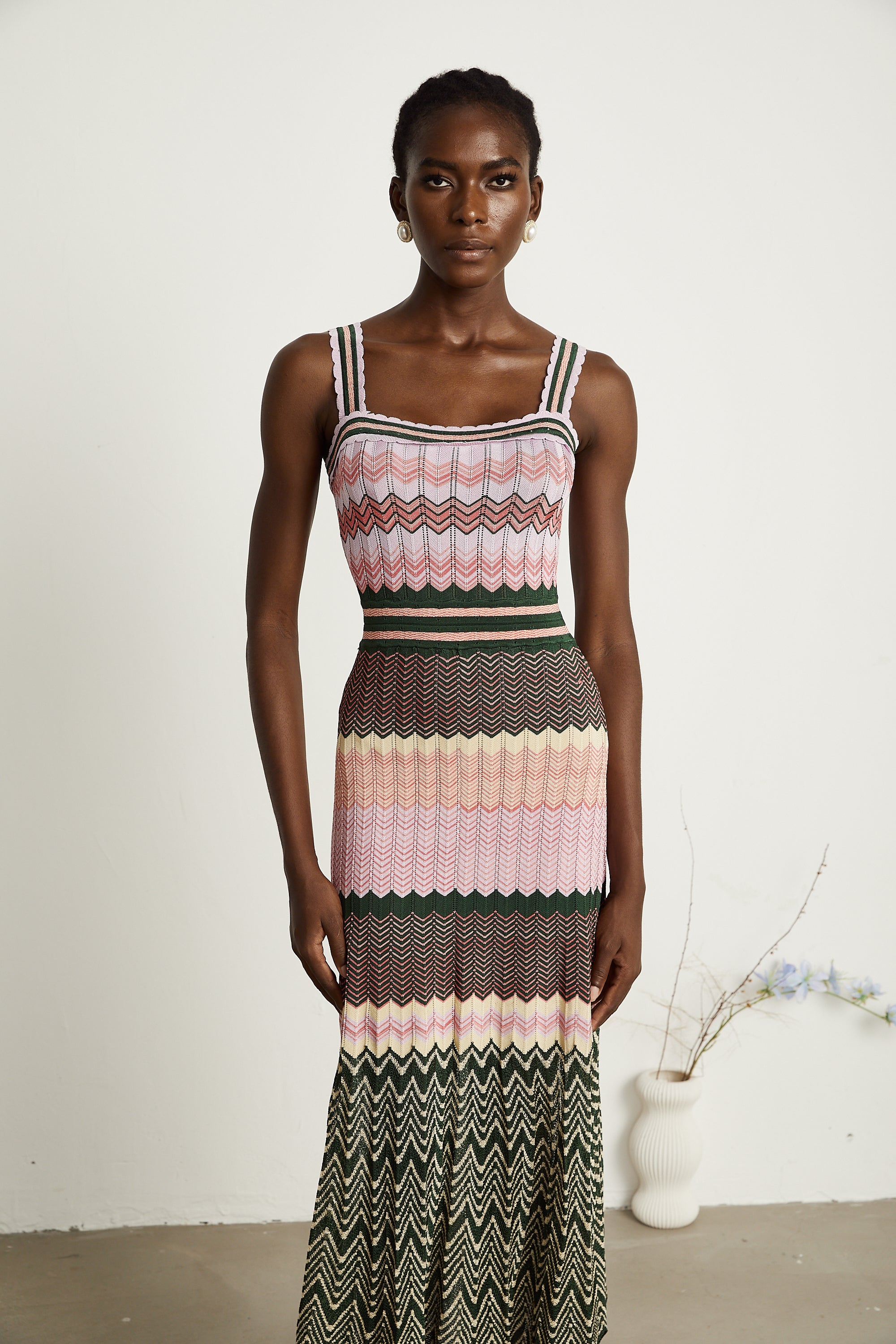 Chevron Knit Midi Dress