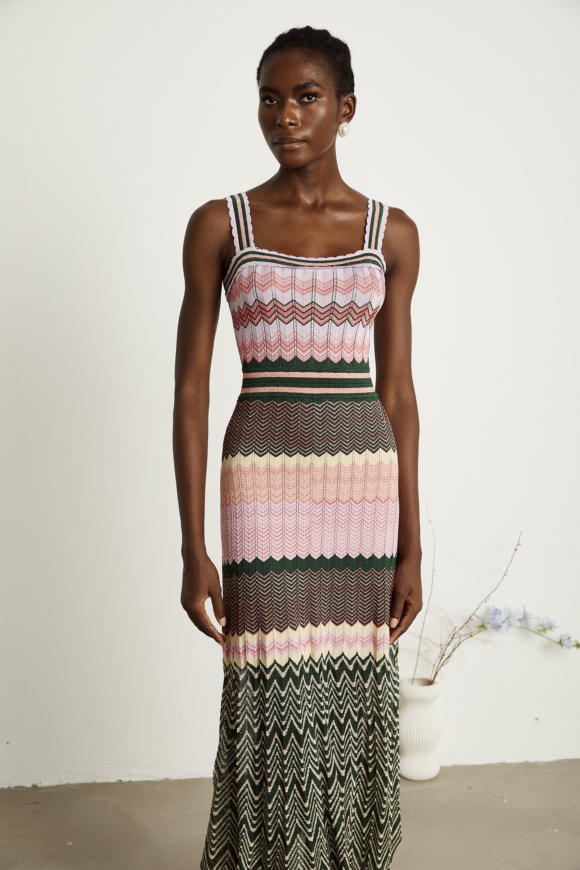 Chevron Knit Midi Dress