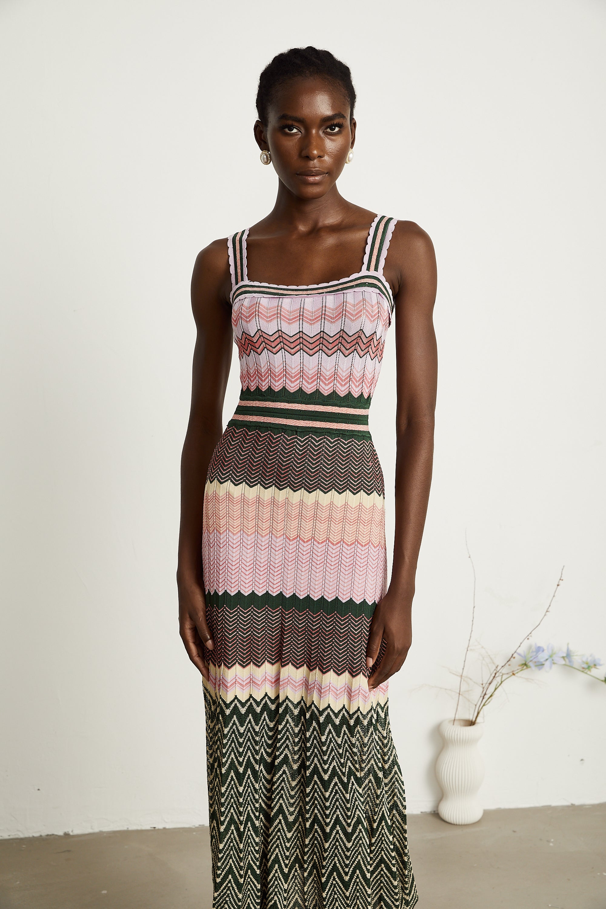 Chevron Knit Midi Dress