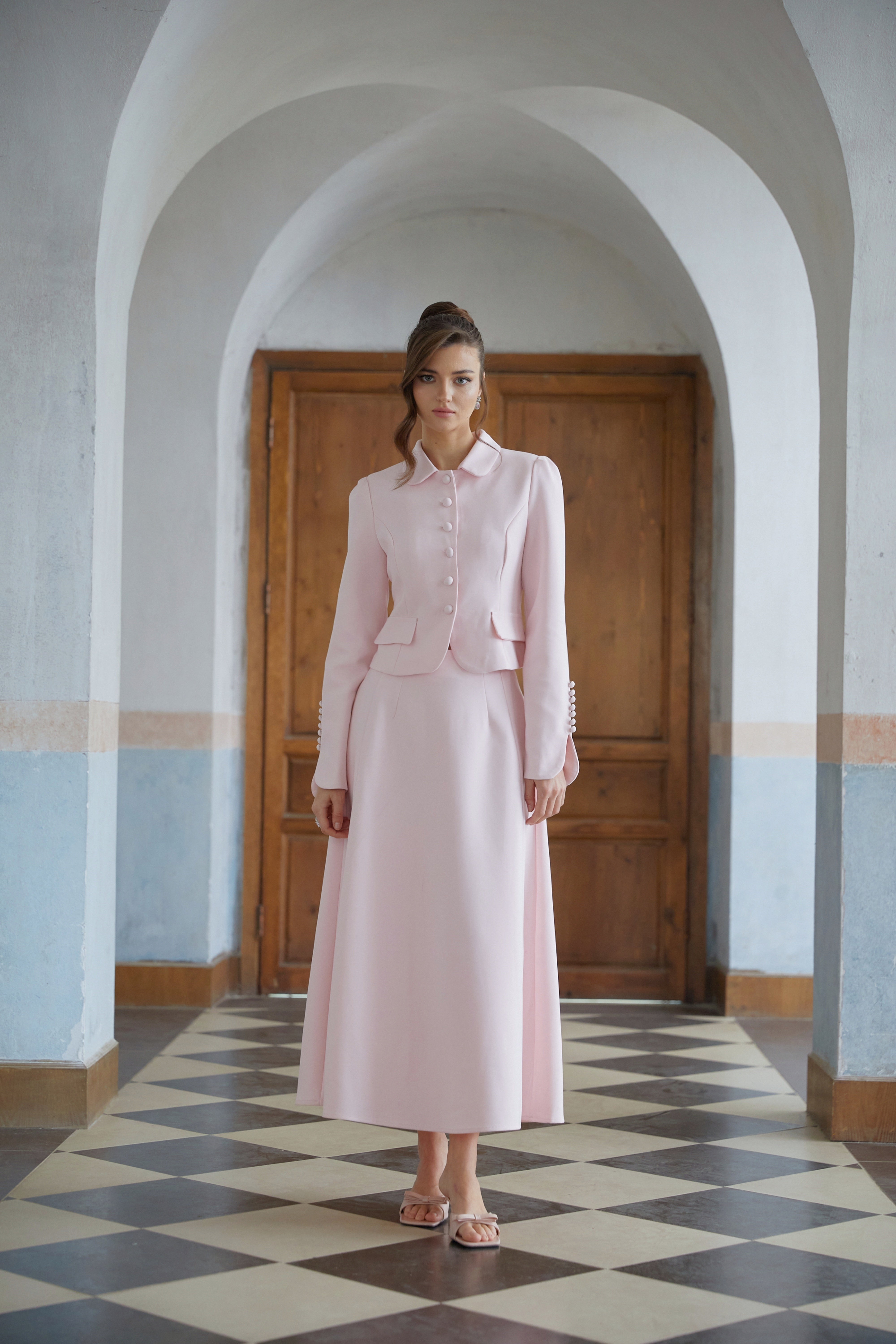 Pink Peter Pan Collar Jacket & Skirt