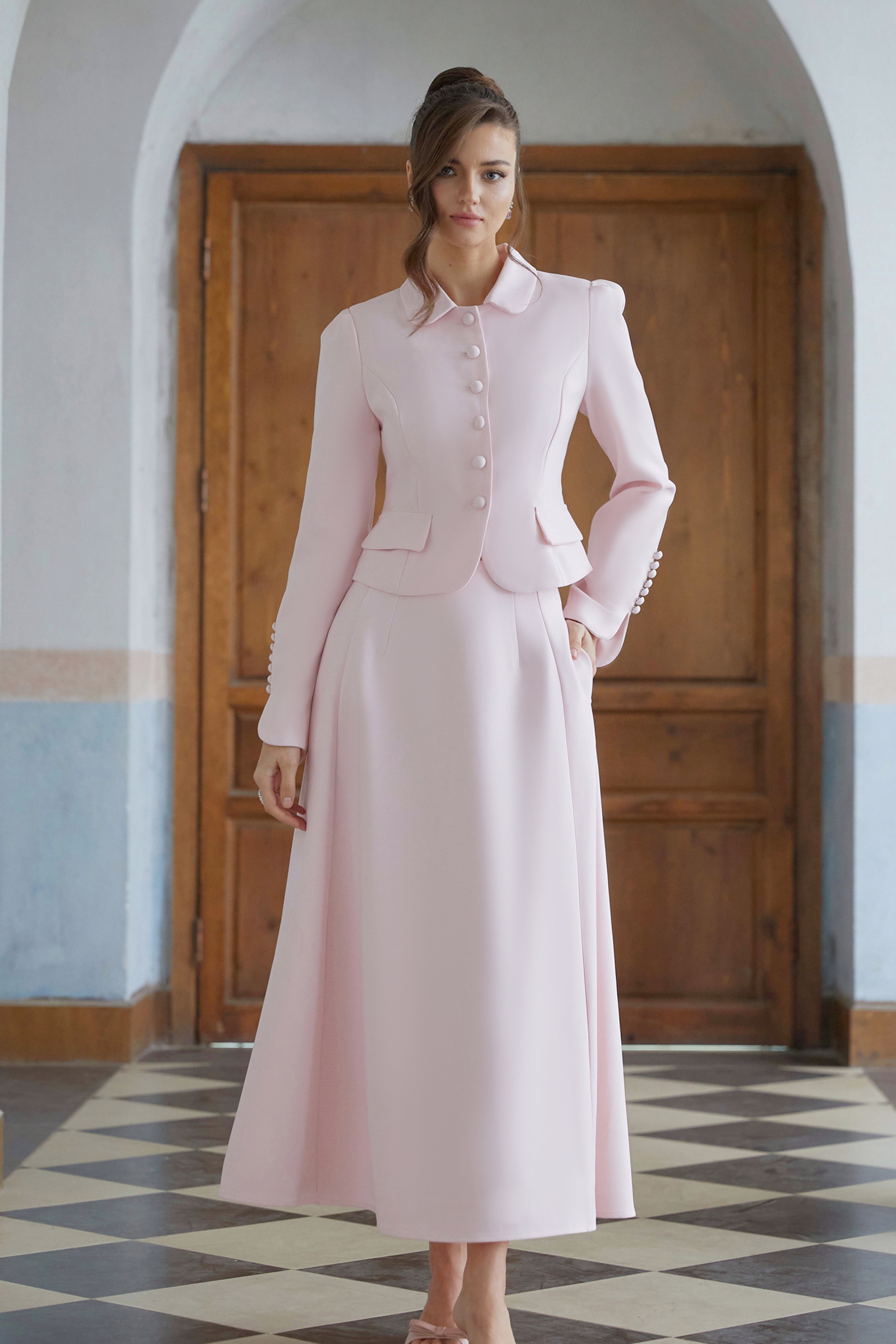 Pink Peter Pan Collar Jacket & Skirt