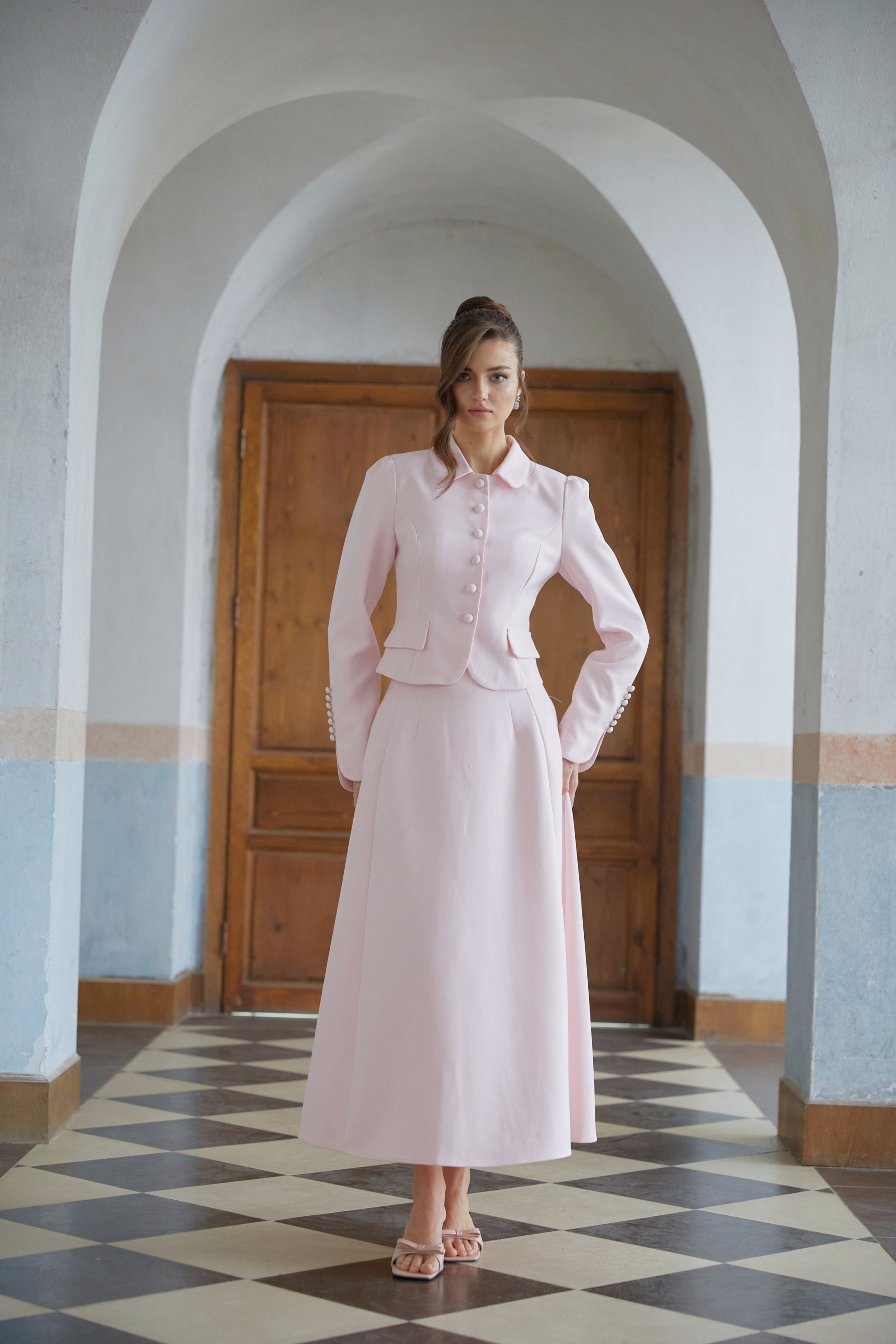 Pink Peter Pan Collar Jacket & Skirt