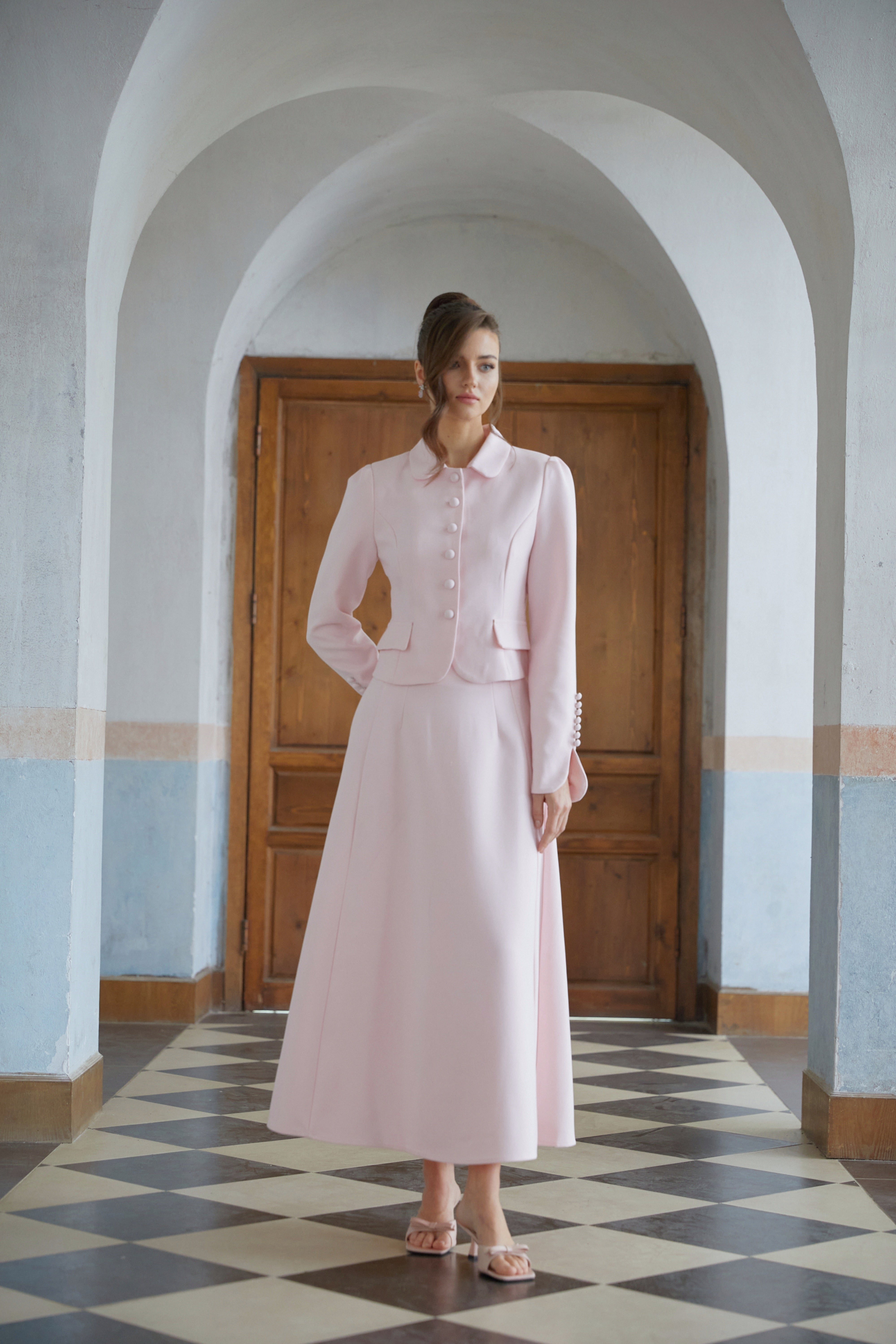 Pink Peter Pan Collar Jacket & Skirt