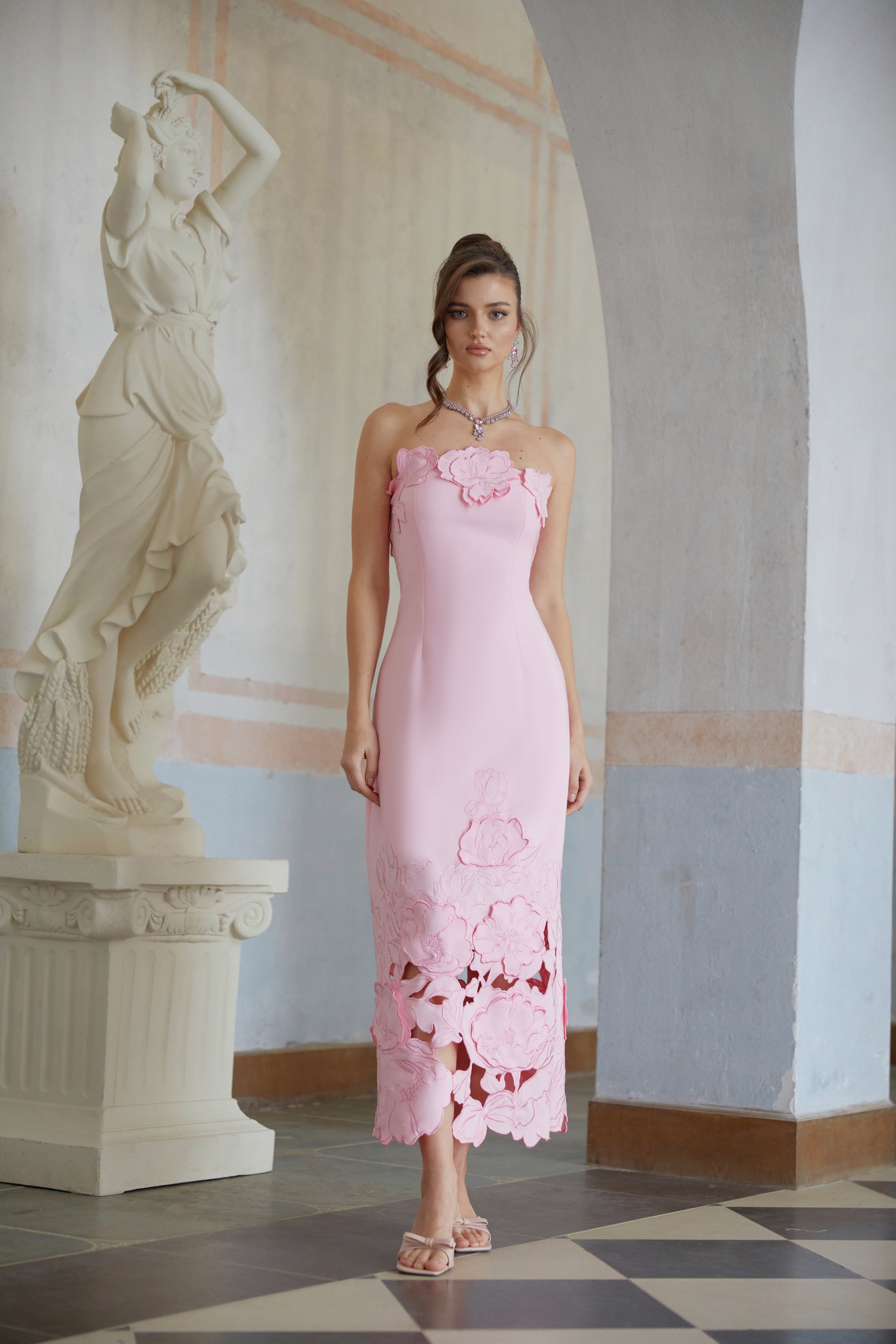 Floral Appliqué Strapless Dress