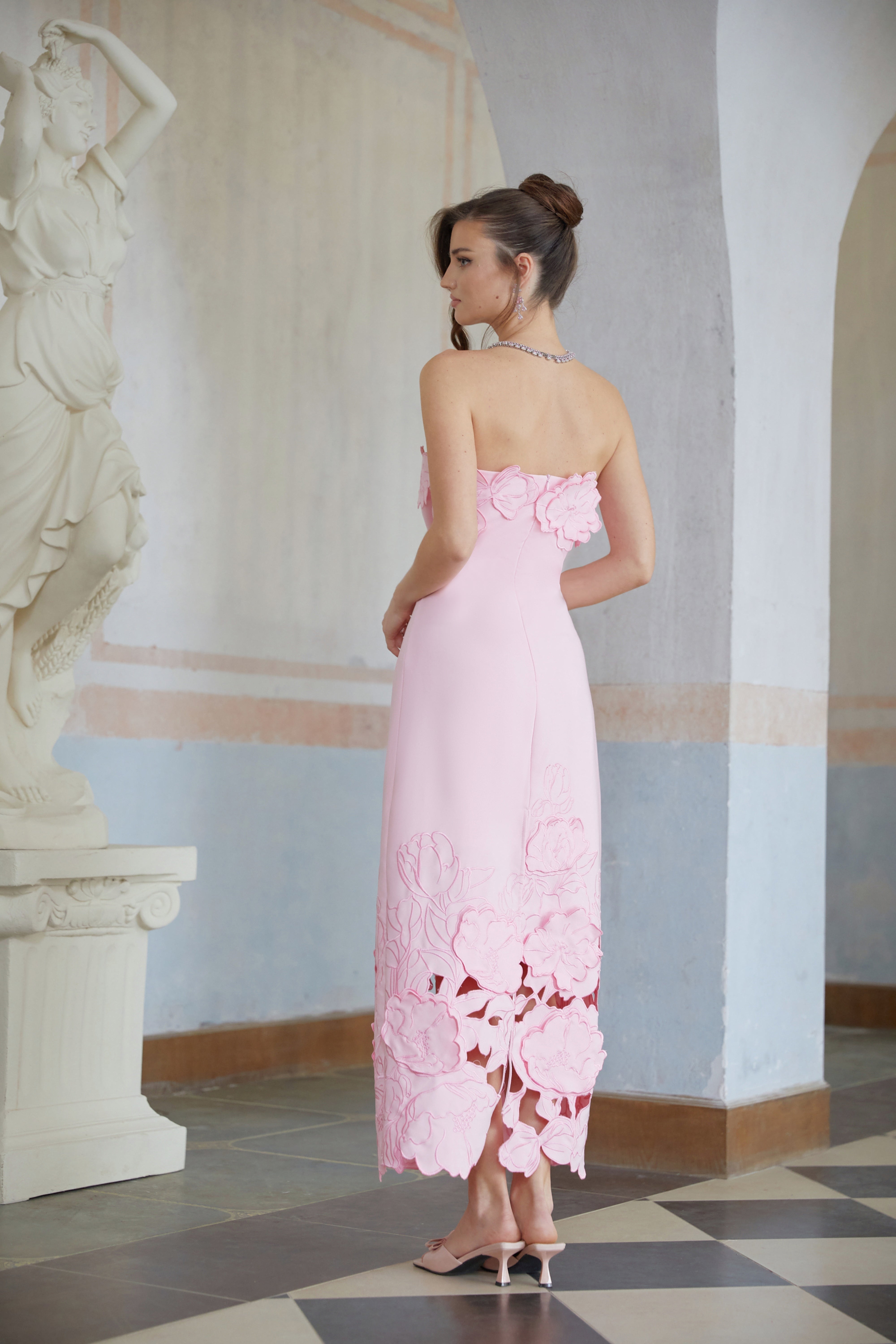 Floral Appliqué Strapless Dress