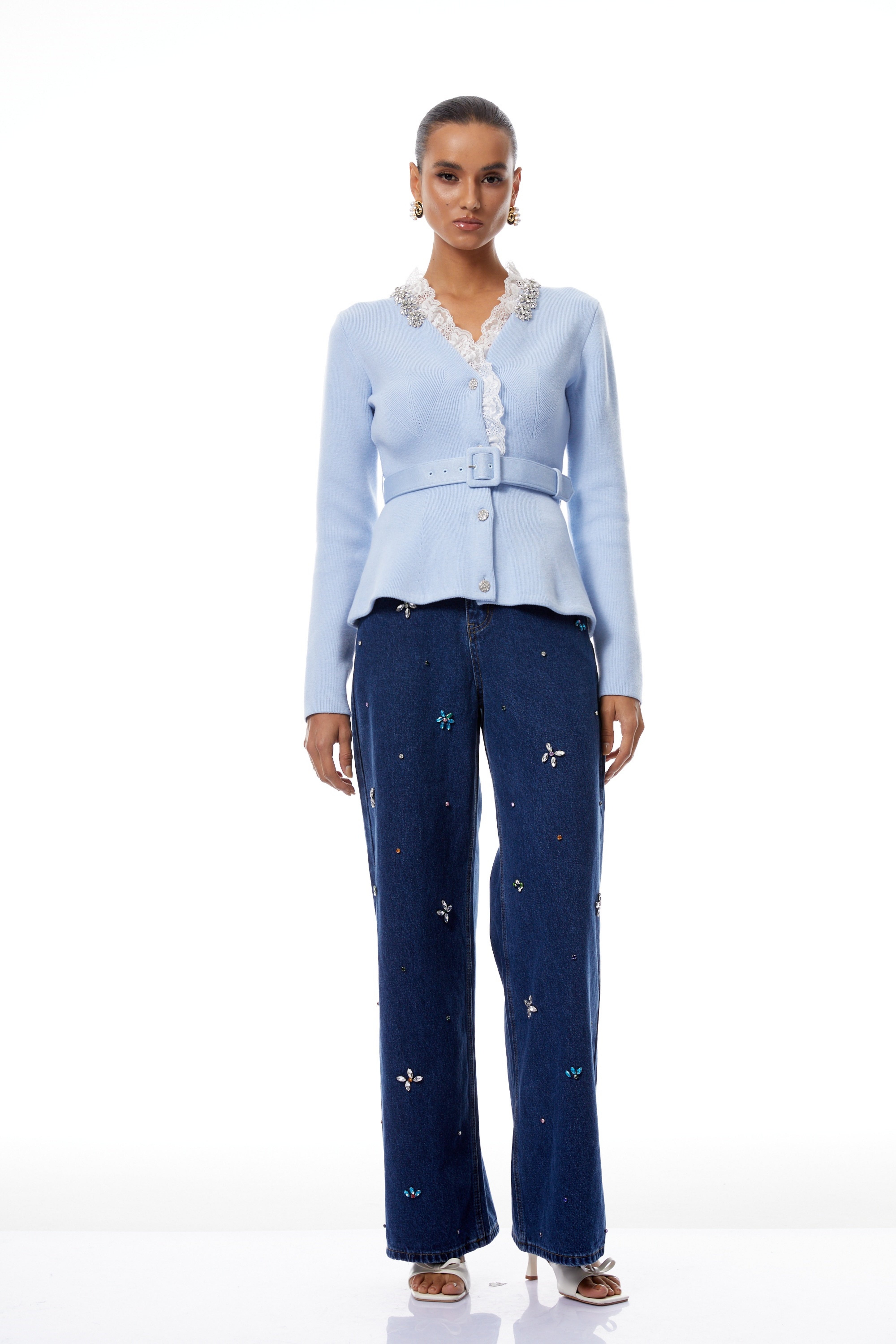 Blue Crystal Trim Cardigan