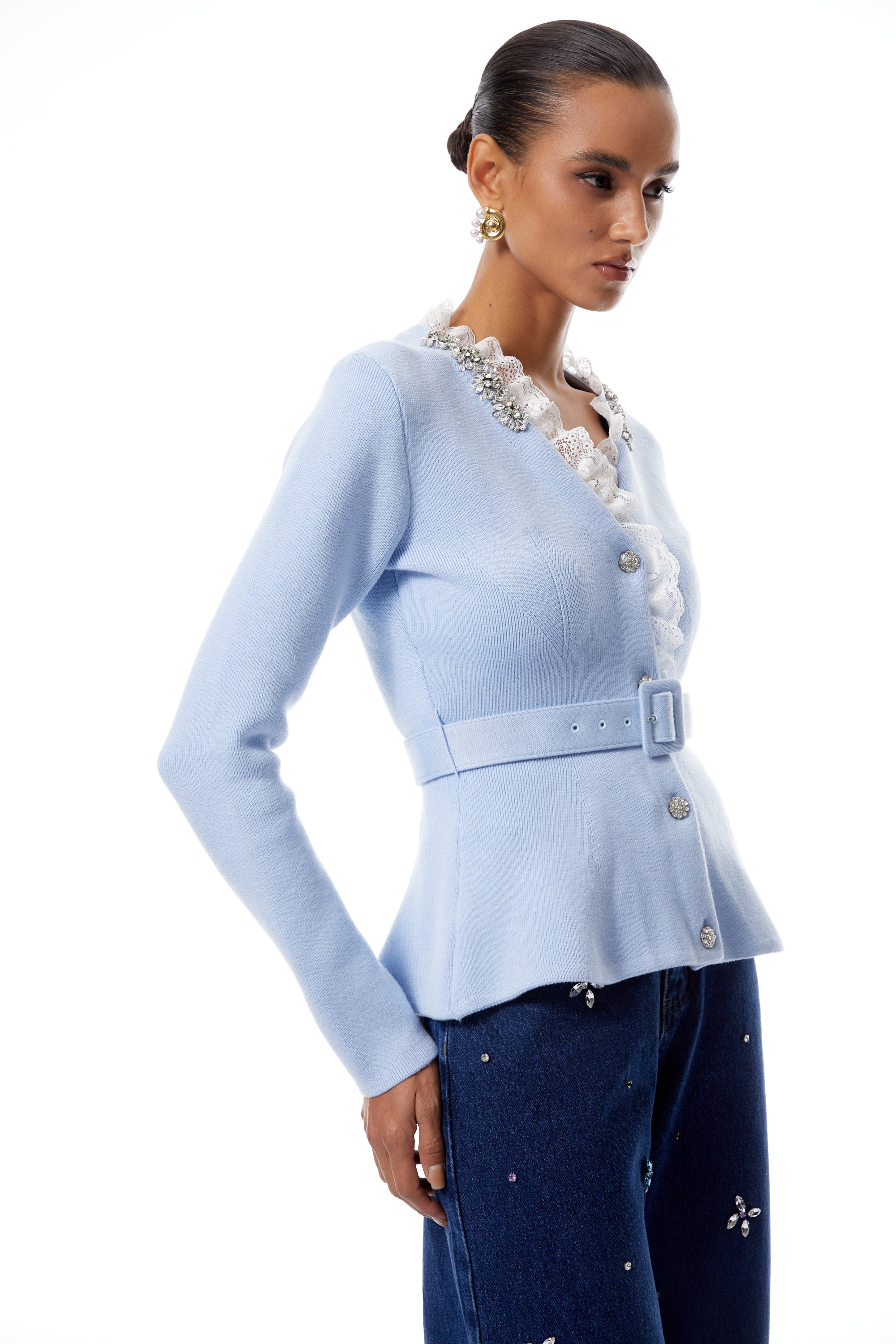 Blue Crystal Trim Cardigan