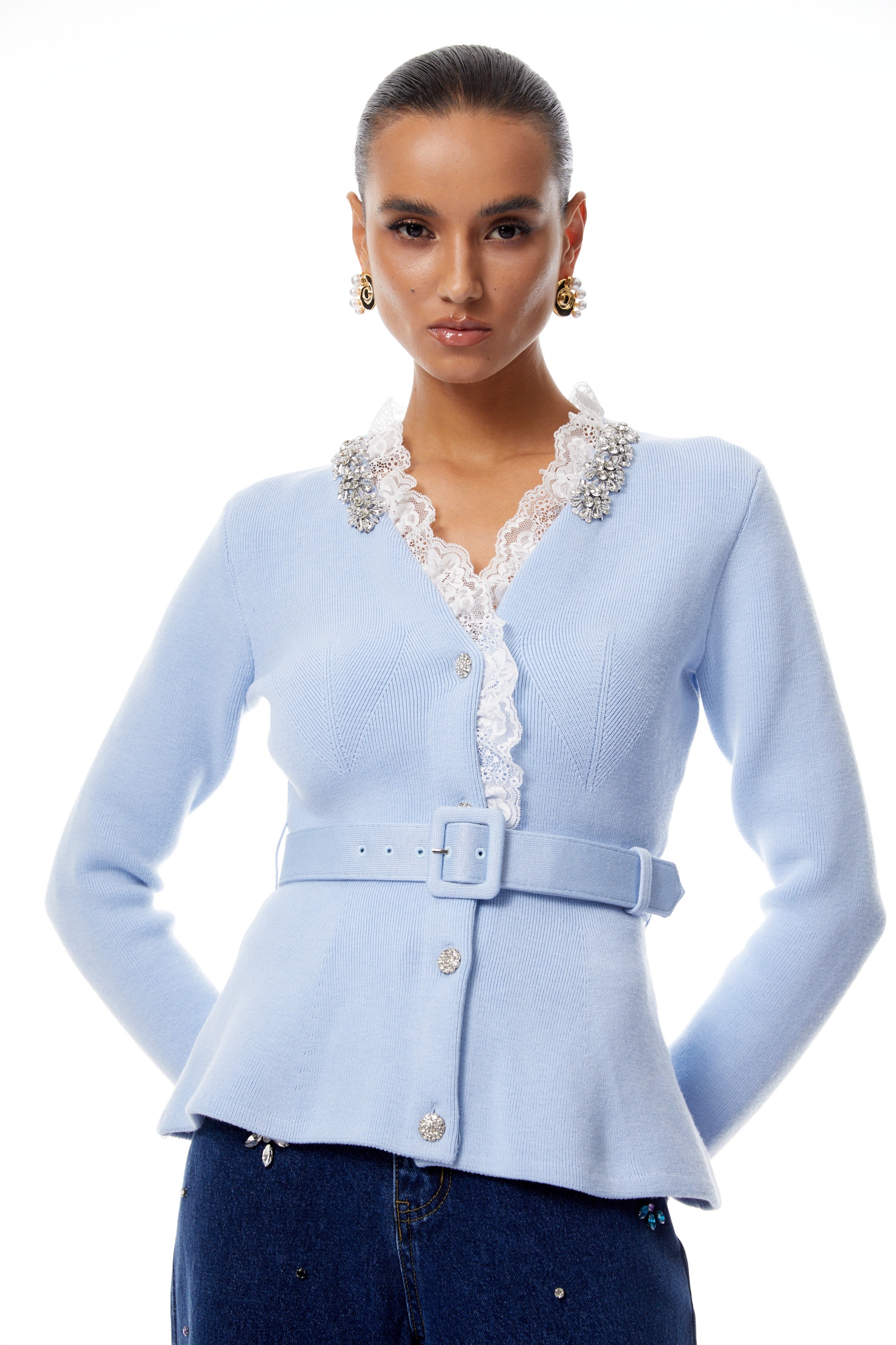 Blue Crystal Trim Cardigan