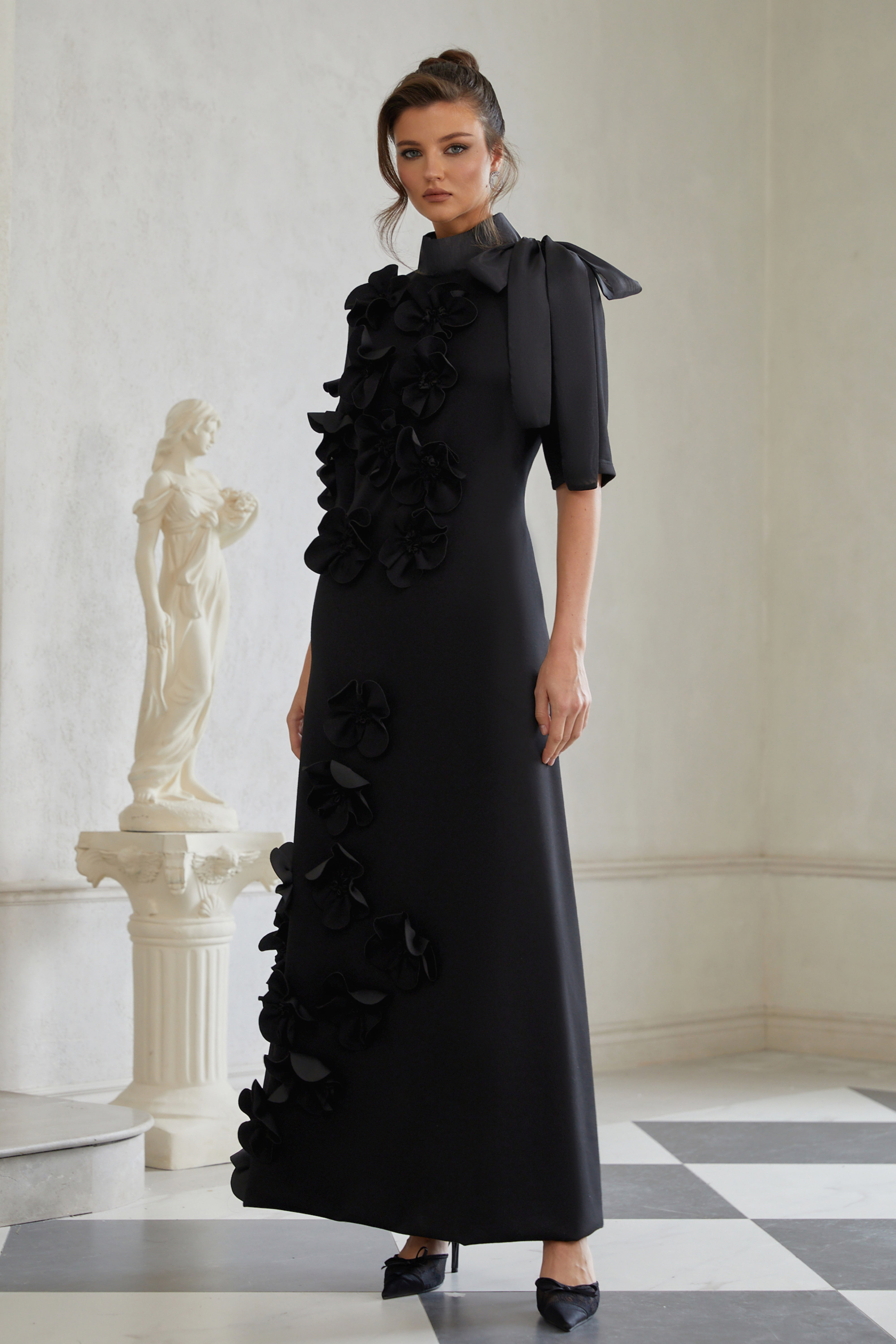 Bowknot Floral Appliqué Maxi Dress