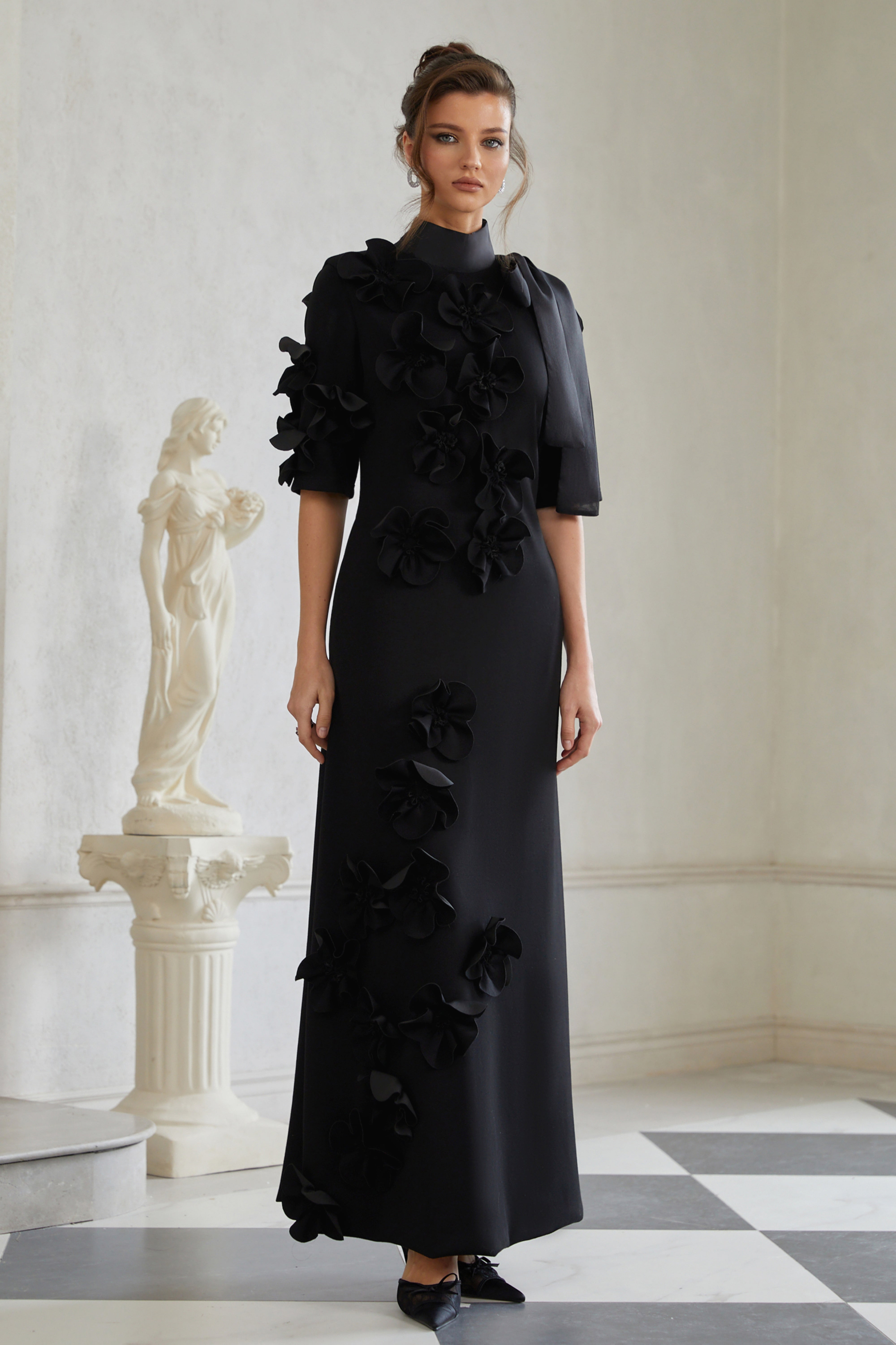 Bowknot Floral Appliqué Maxi Dress
