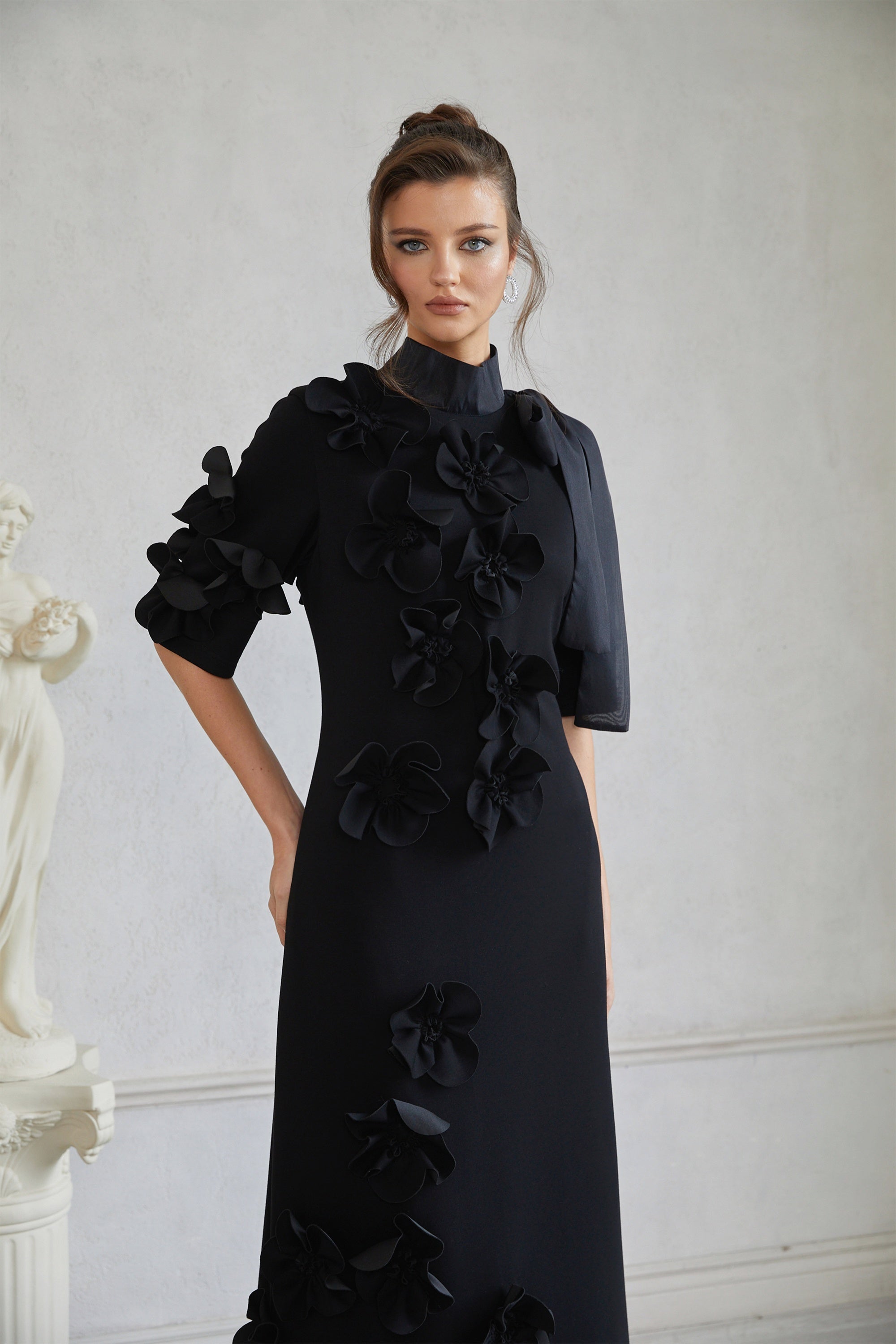 Bowknot Floral Appliqué Maxi Dress
