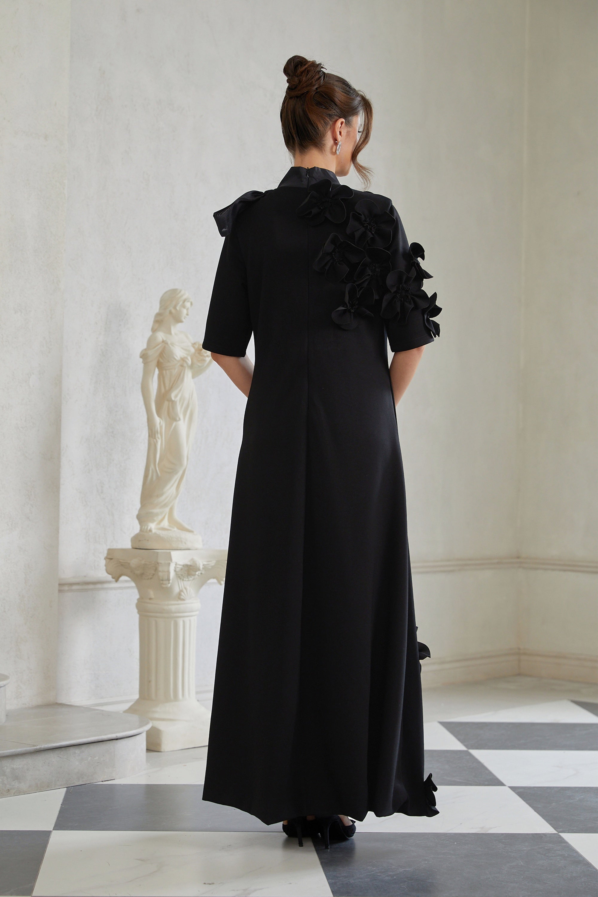 Bowknot Floral Appliqué Maxi Dress