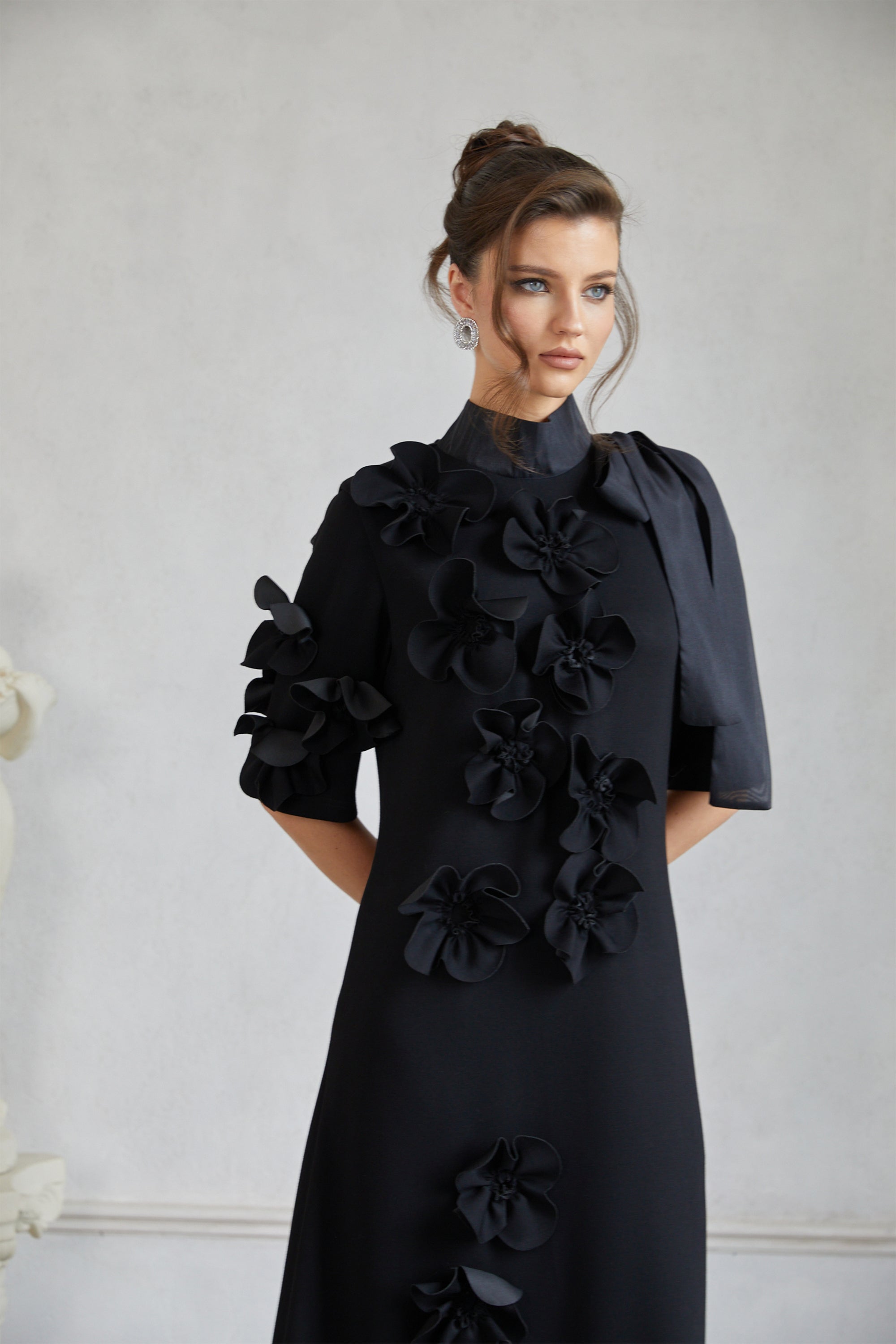 Bowknot Floral Appliqué Maxi Dress