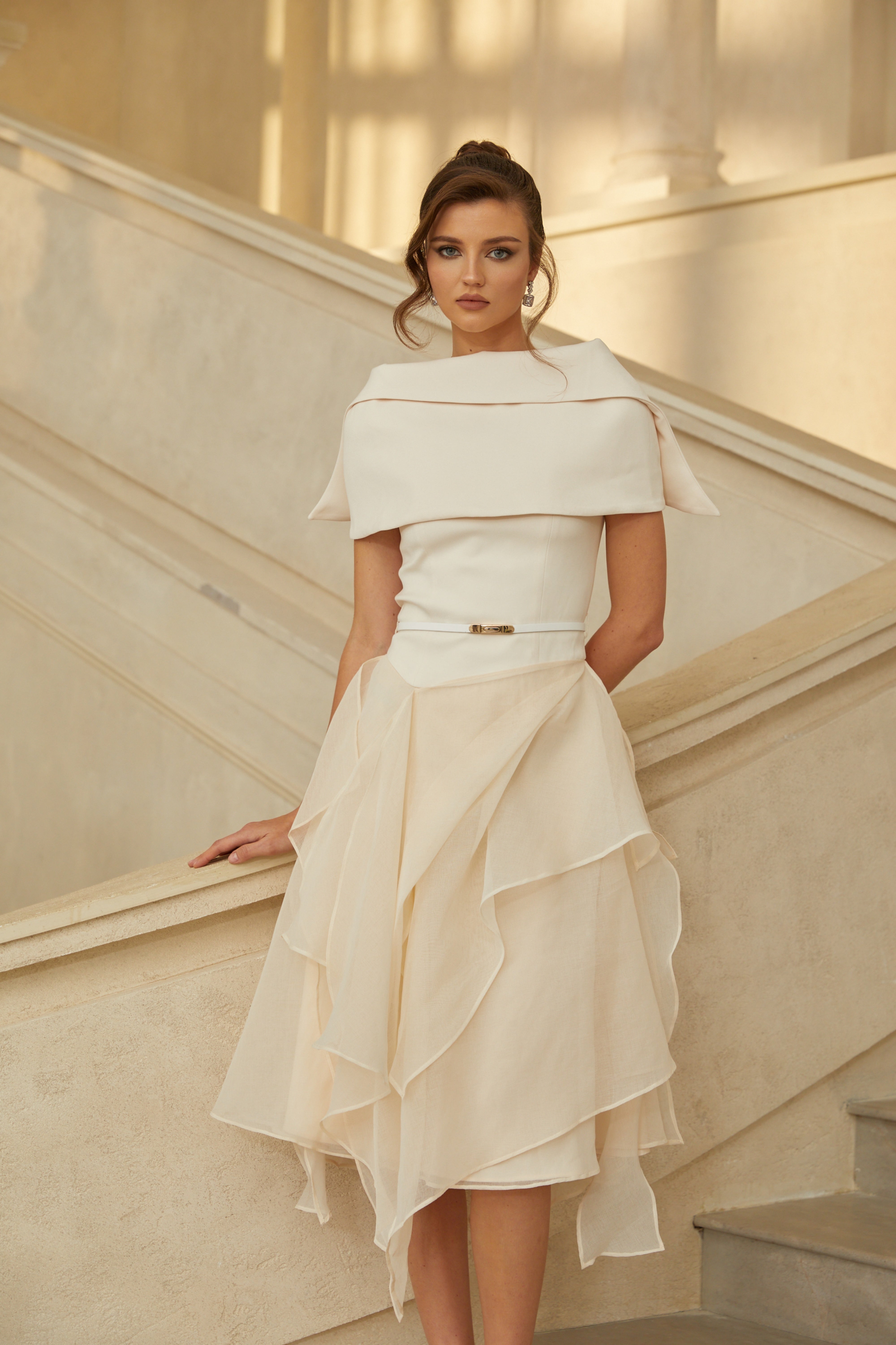 Asymmetrical Layered A-line Midi Dress