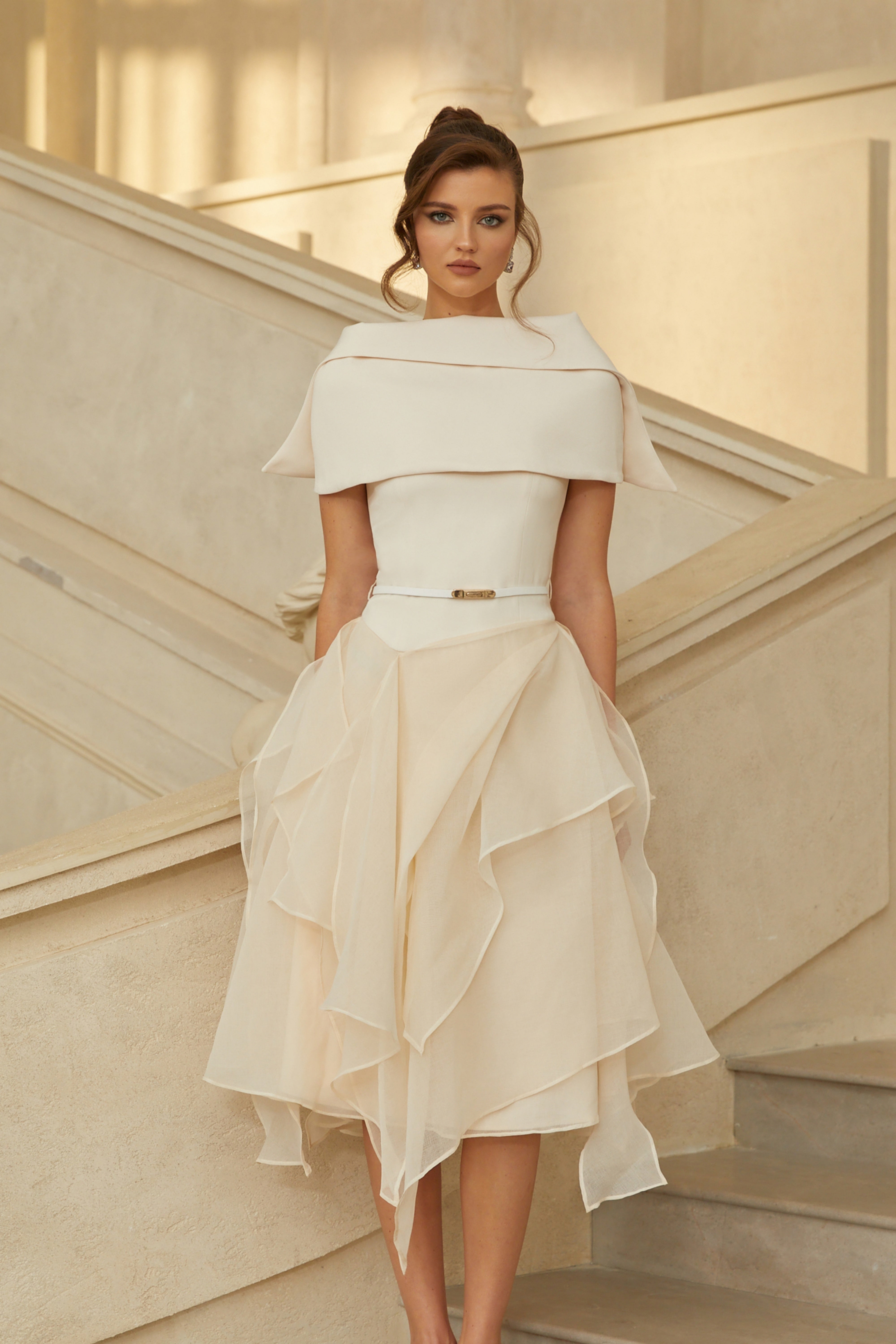 Asymmetrical Layered A-line Midi Dress