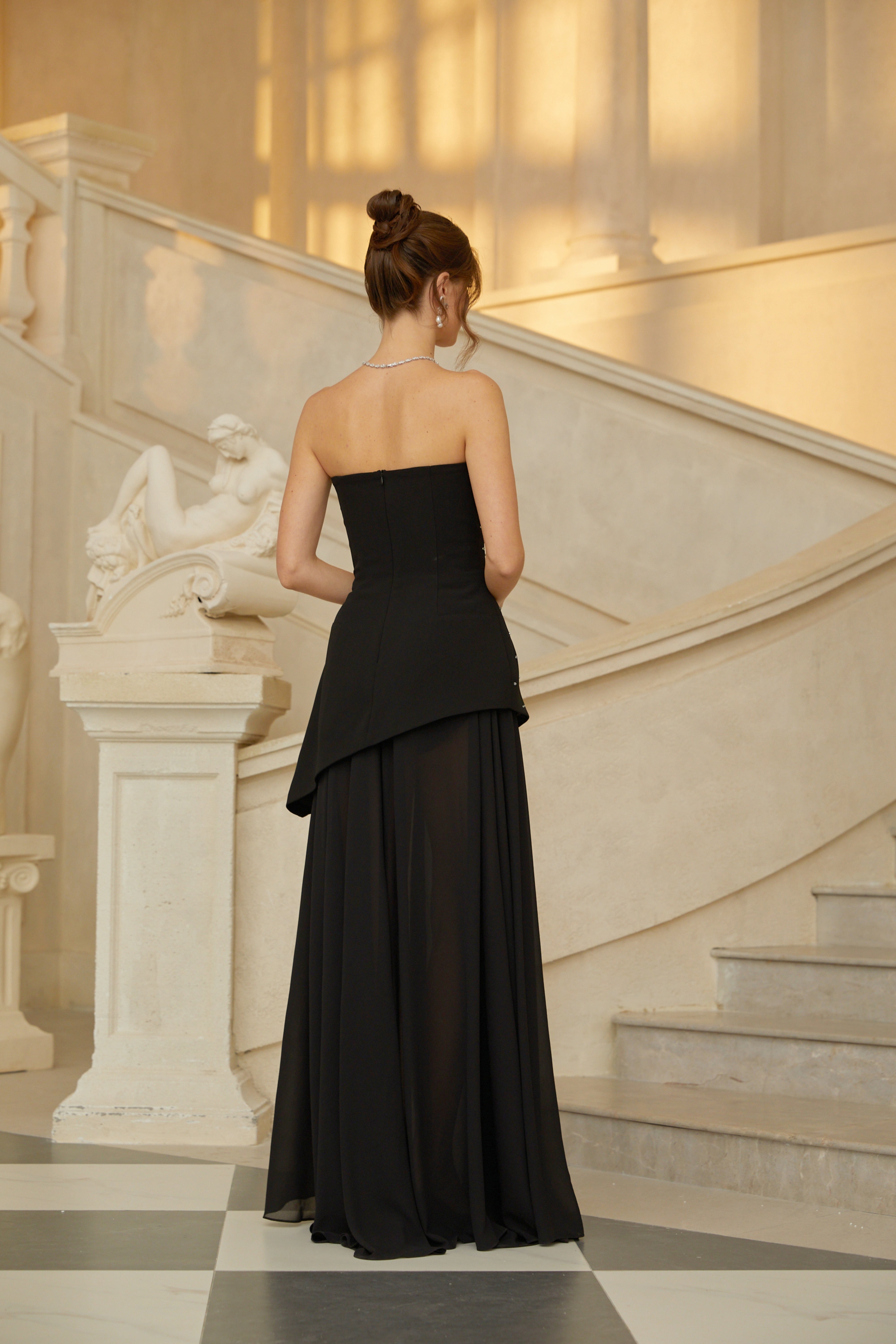 Black Embellished Dress & Skirt Set