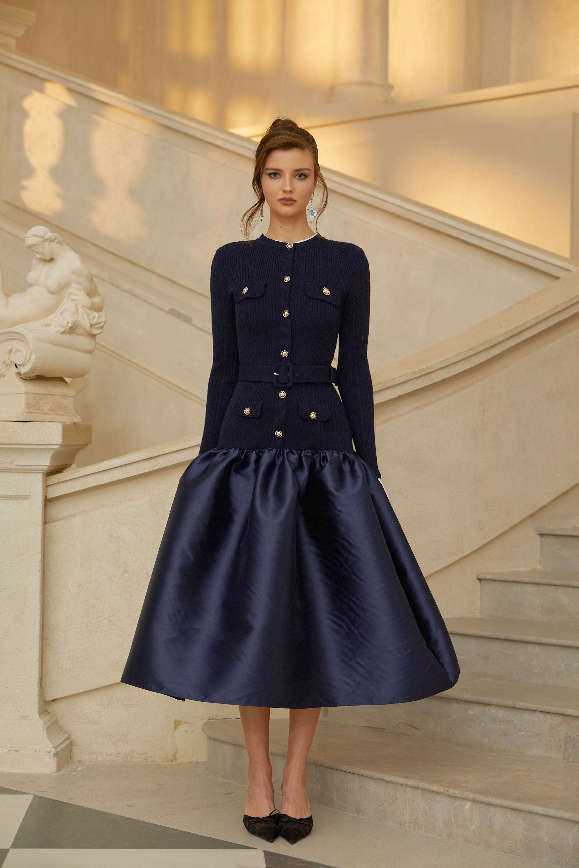 Navy Knit Midi Dres