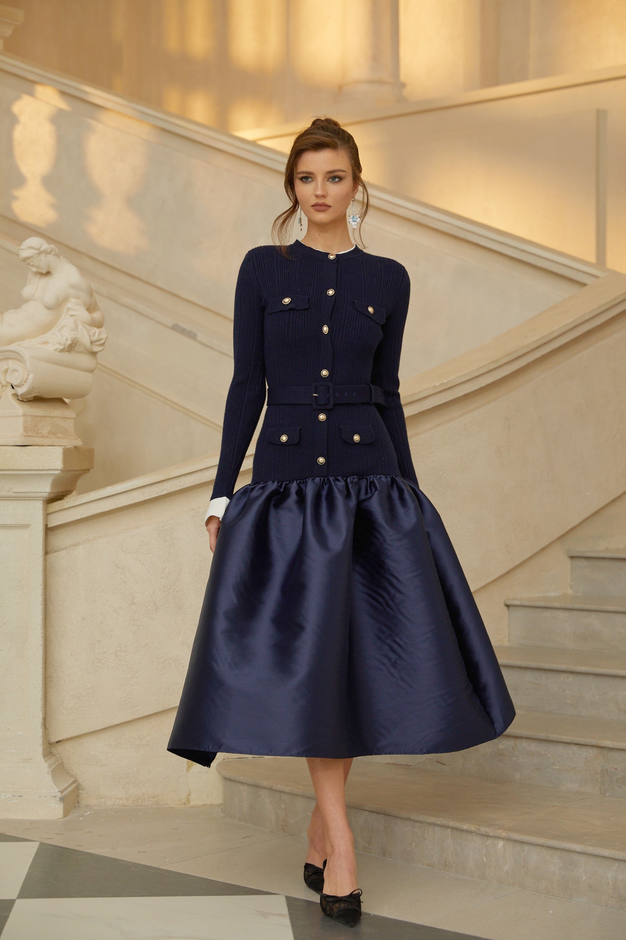 Navy Knit Midi Dres
