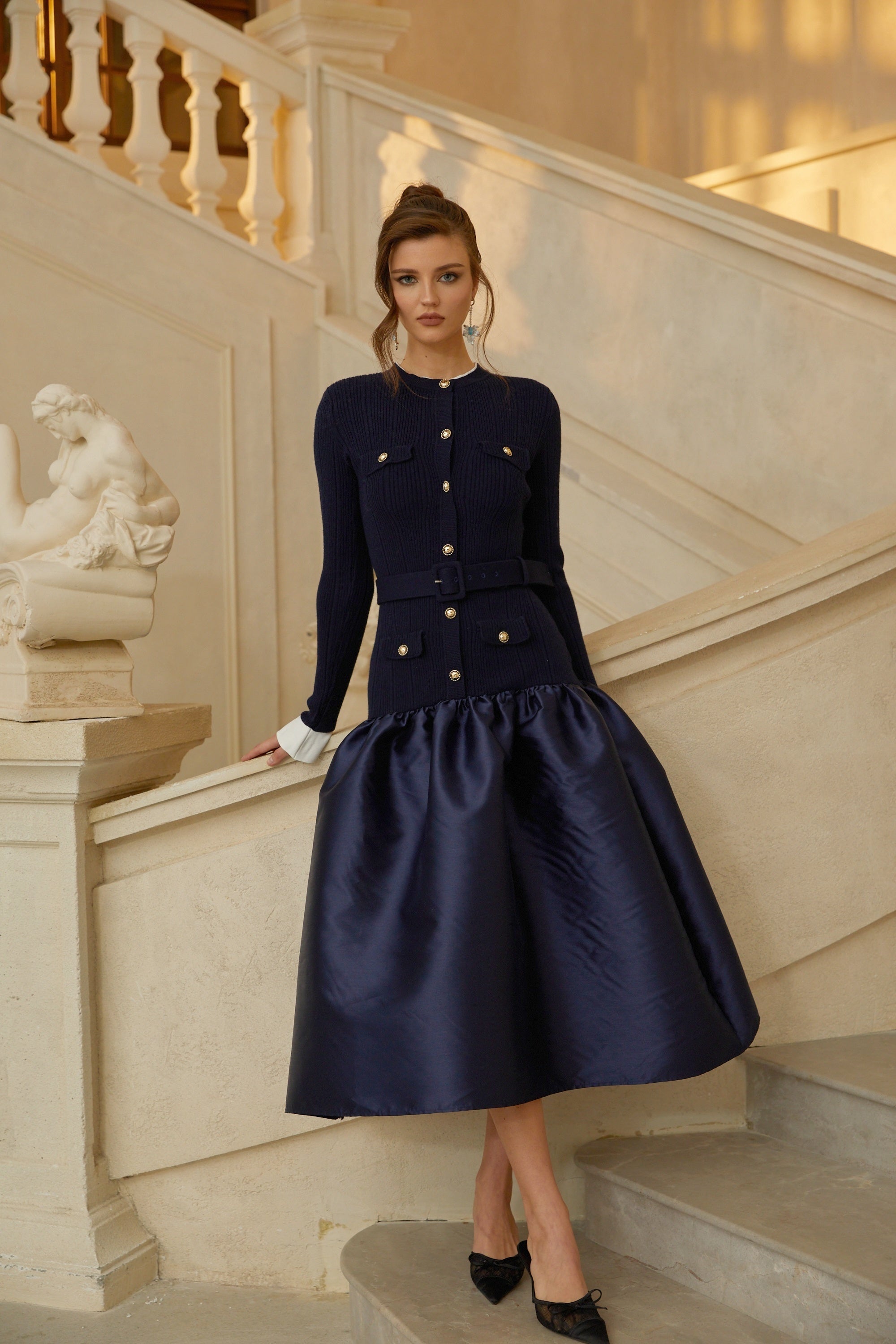 Navy Knit Midi Dres