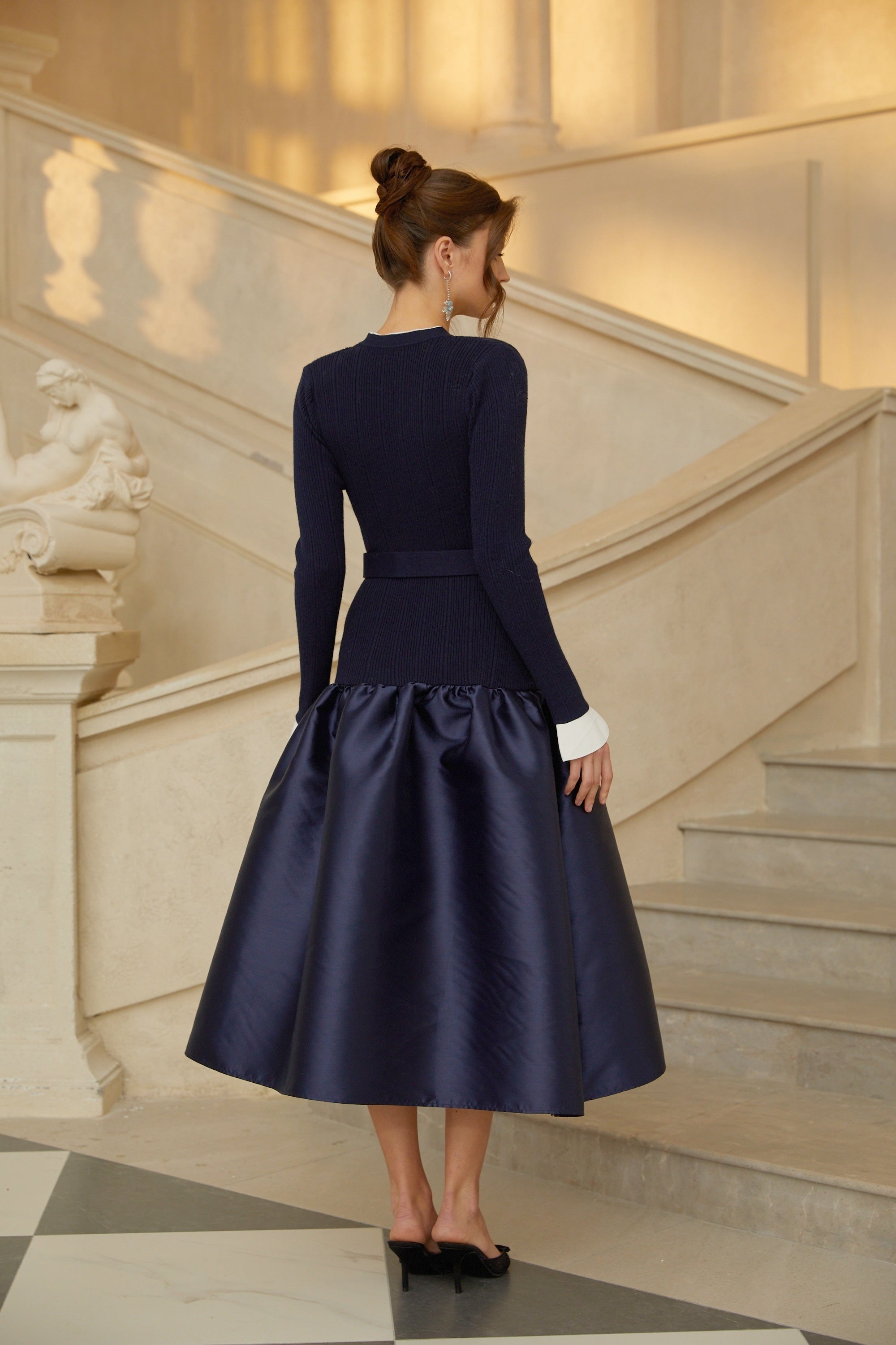 Navy Knit Midi Dres