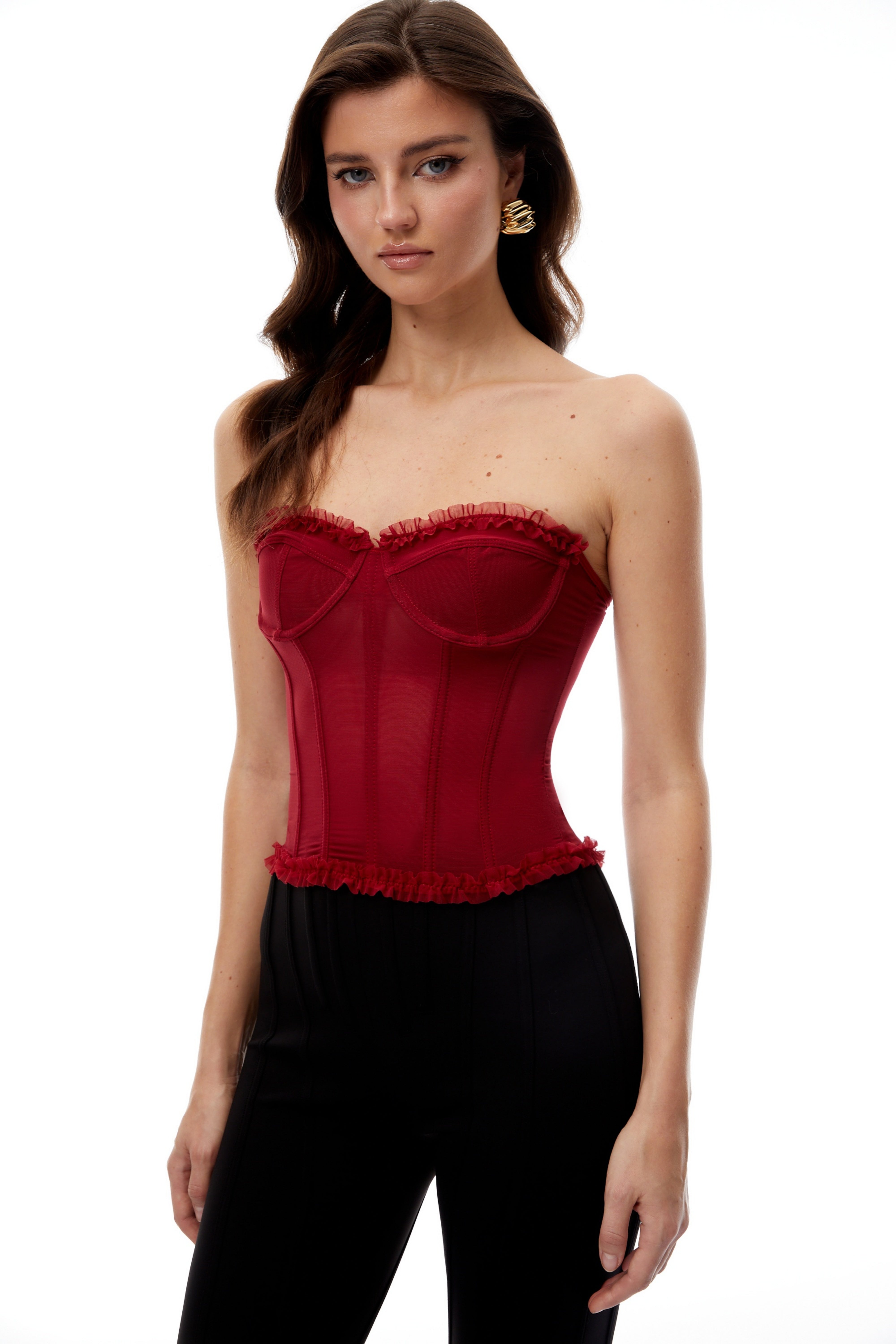Winona Red Ruffled Trim Tulle Corset Top – Miss Rosier - Women's