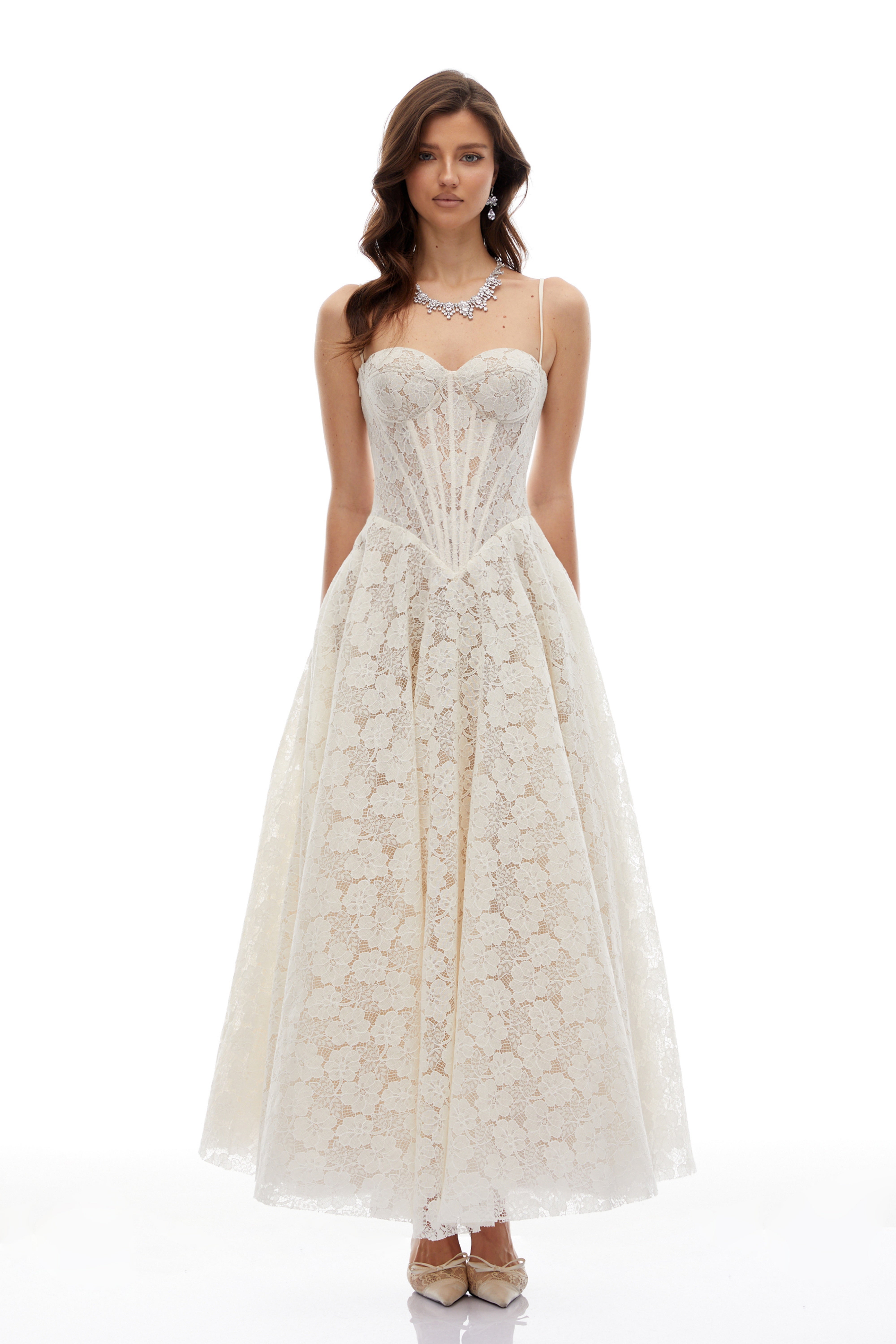 White Lace Corset Maxi Dress