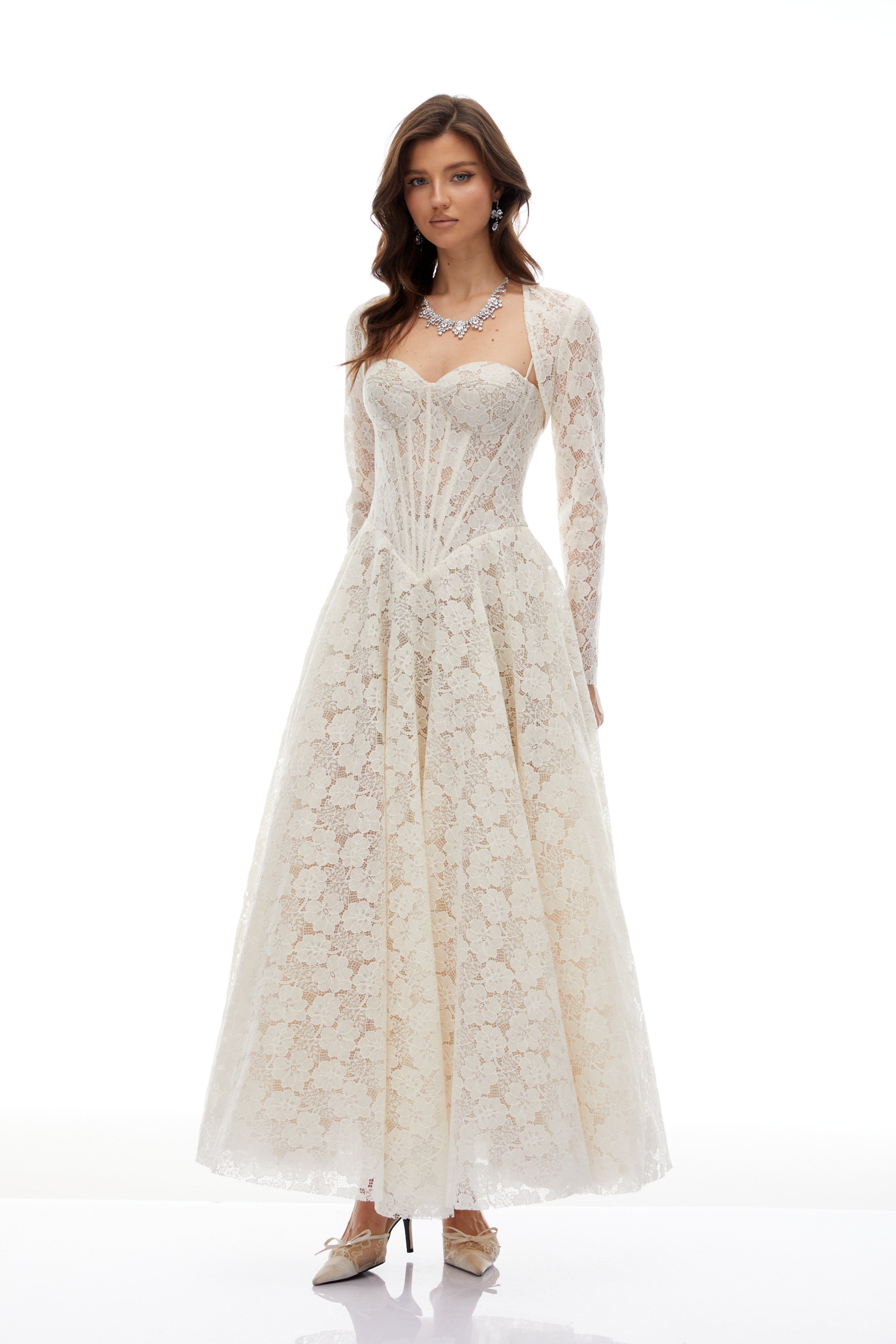 White Lace Corset Maxi Dress