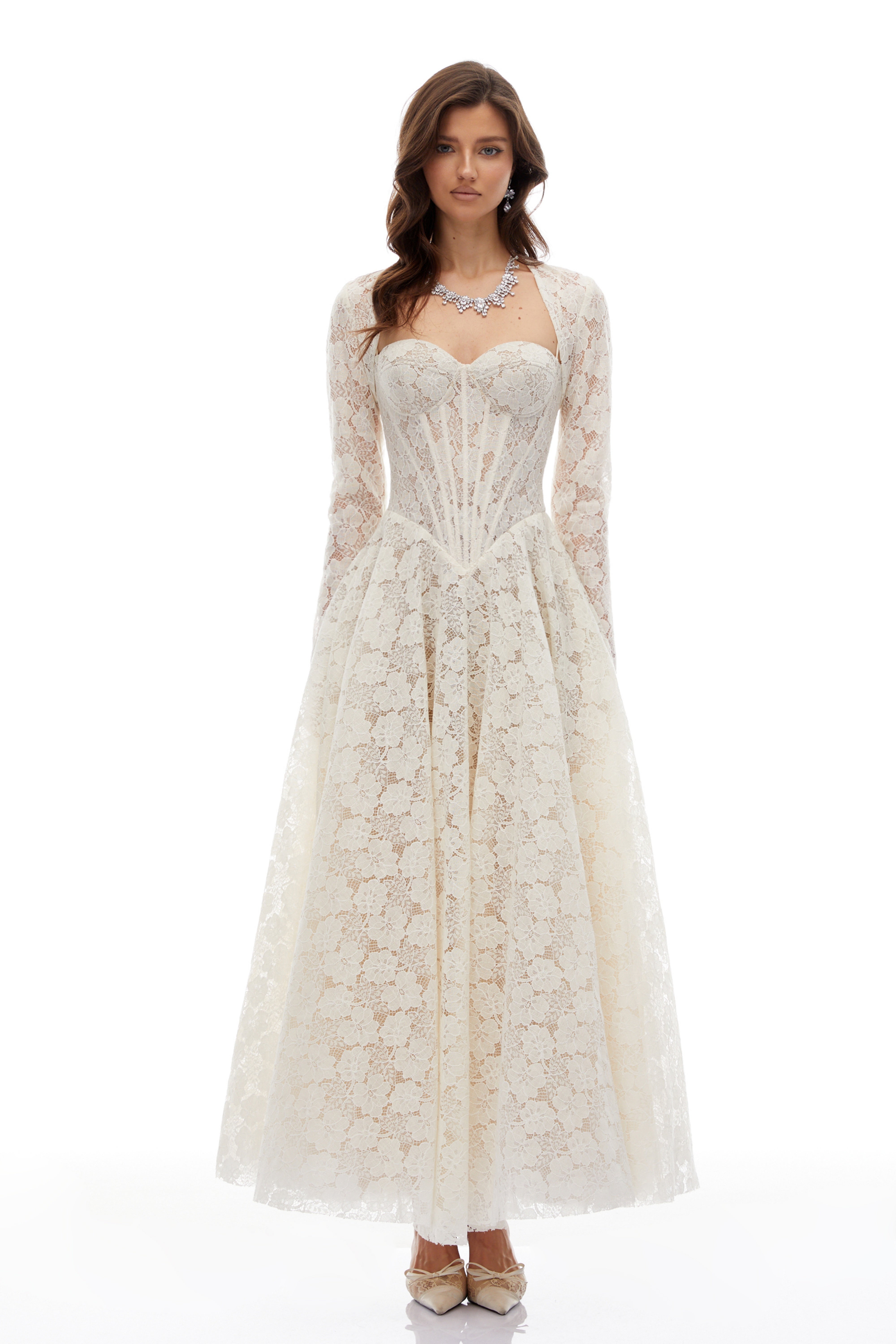 White Lace Corset Maxi Dress