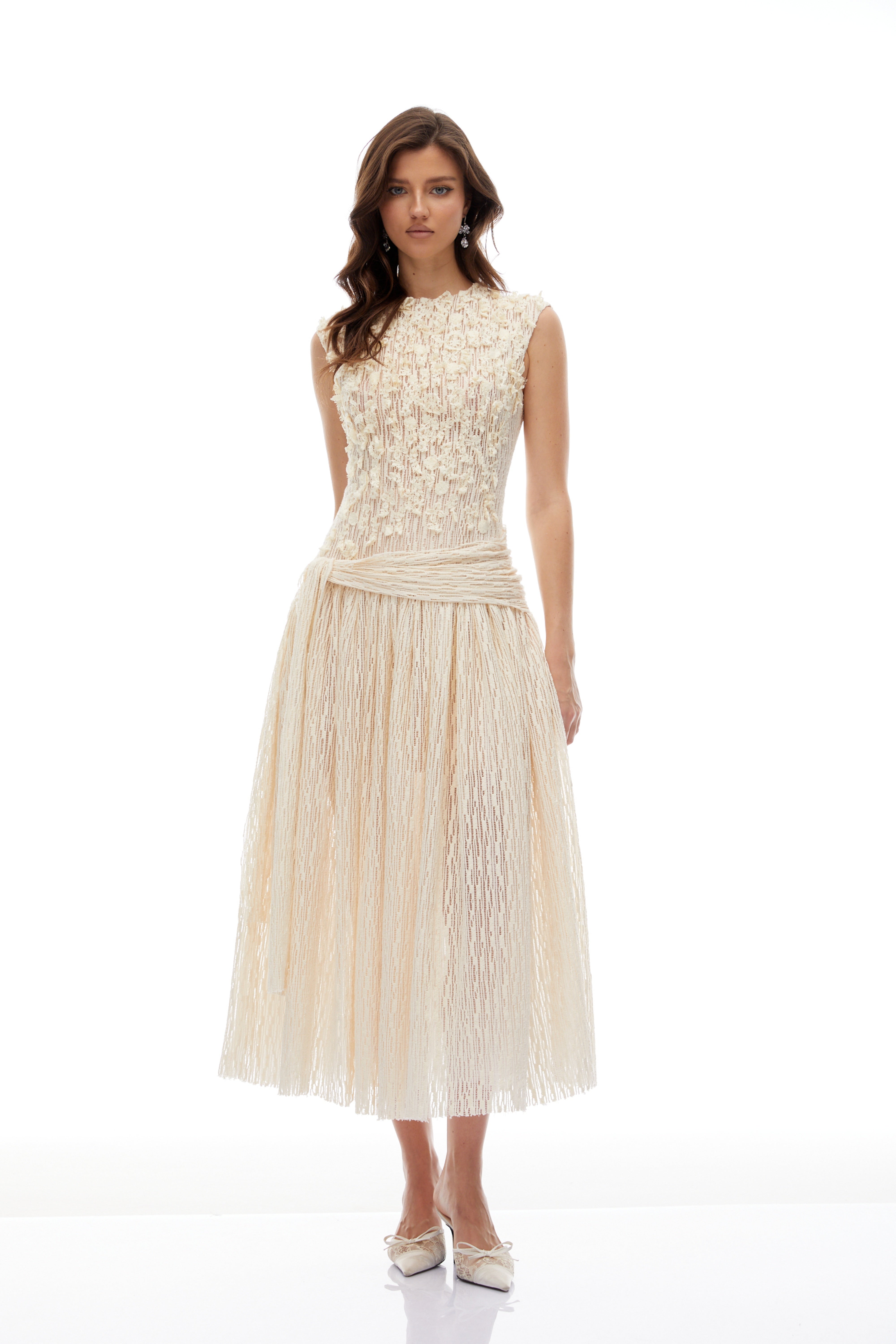 3D Petal Textured Midi Dress